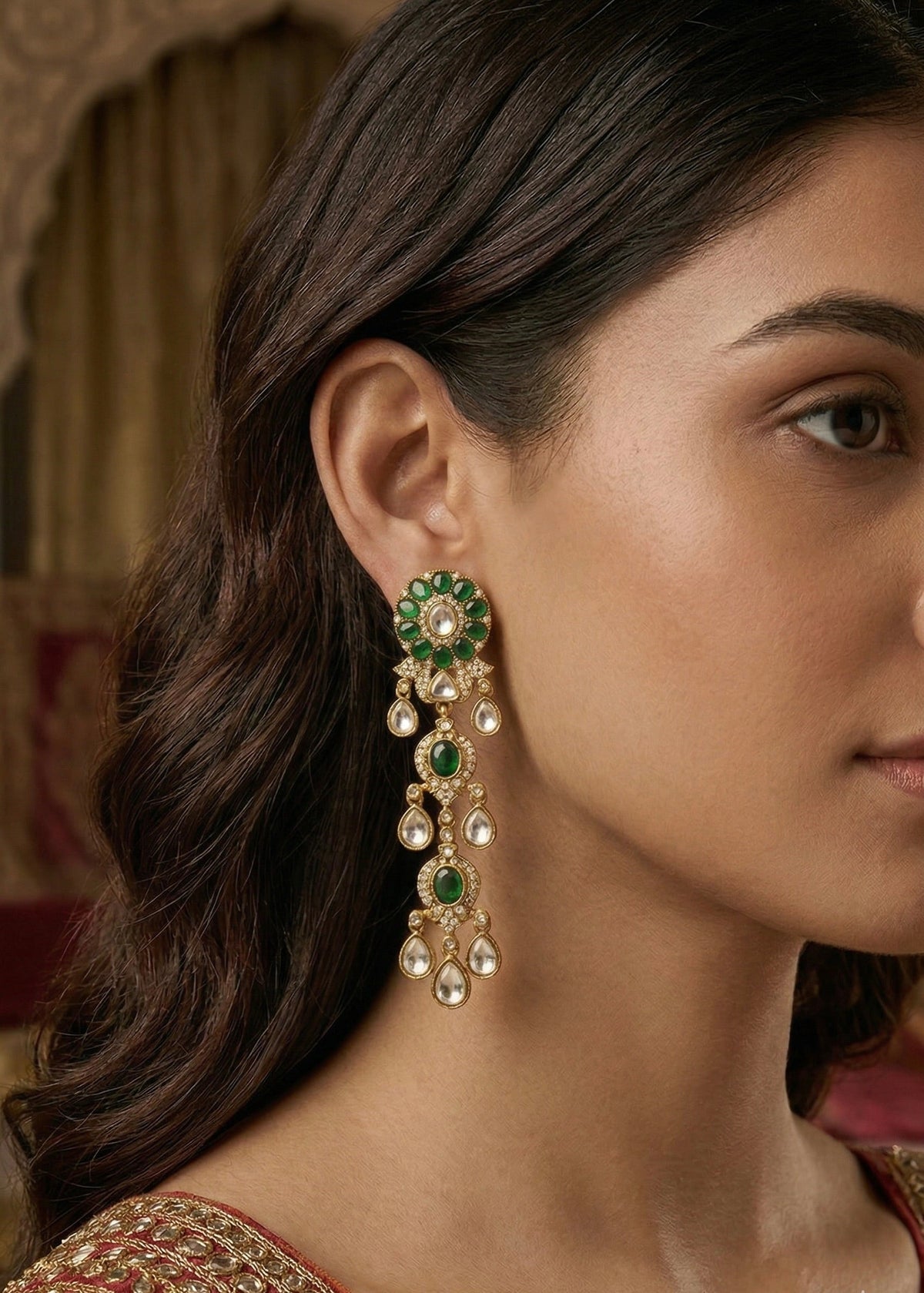 Meher Emerald Cascade Chandelier Earrings