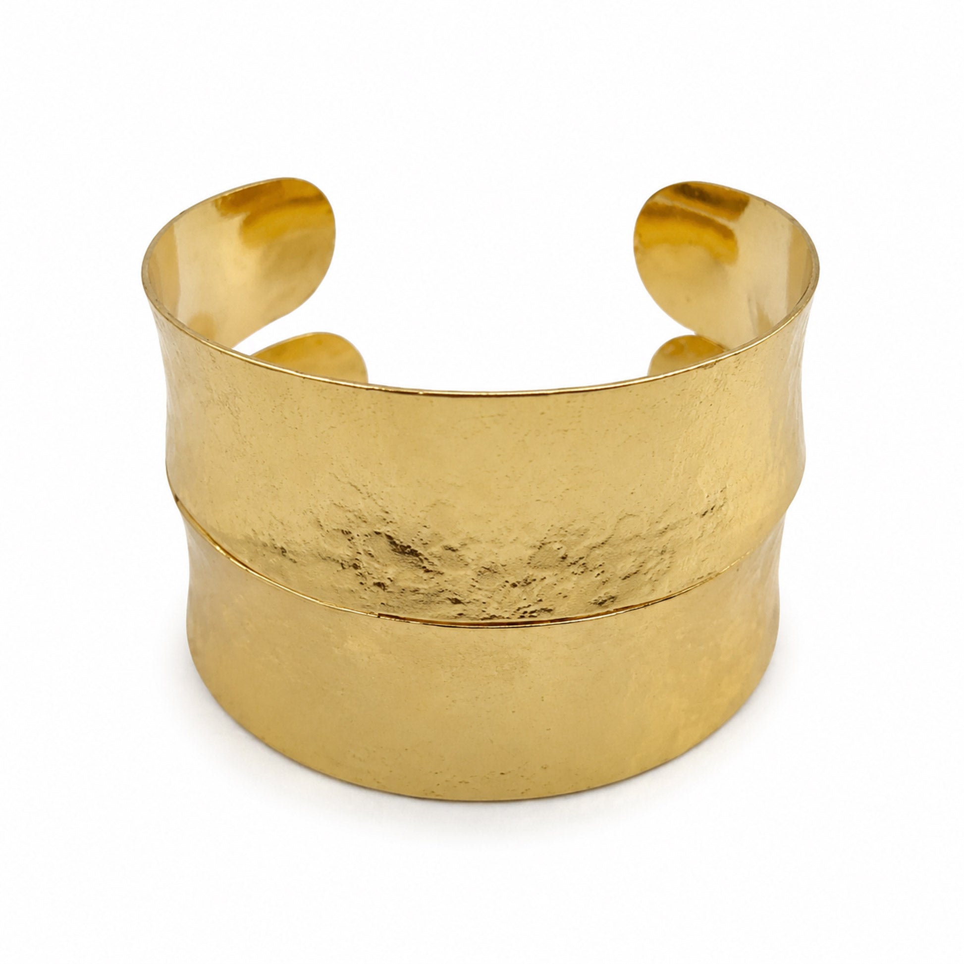 Gold Wide Hammered Open Cuff Bracelet