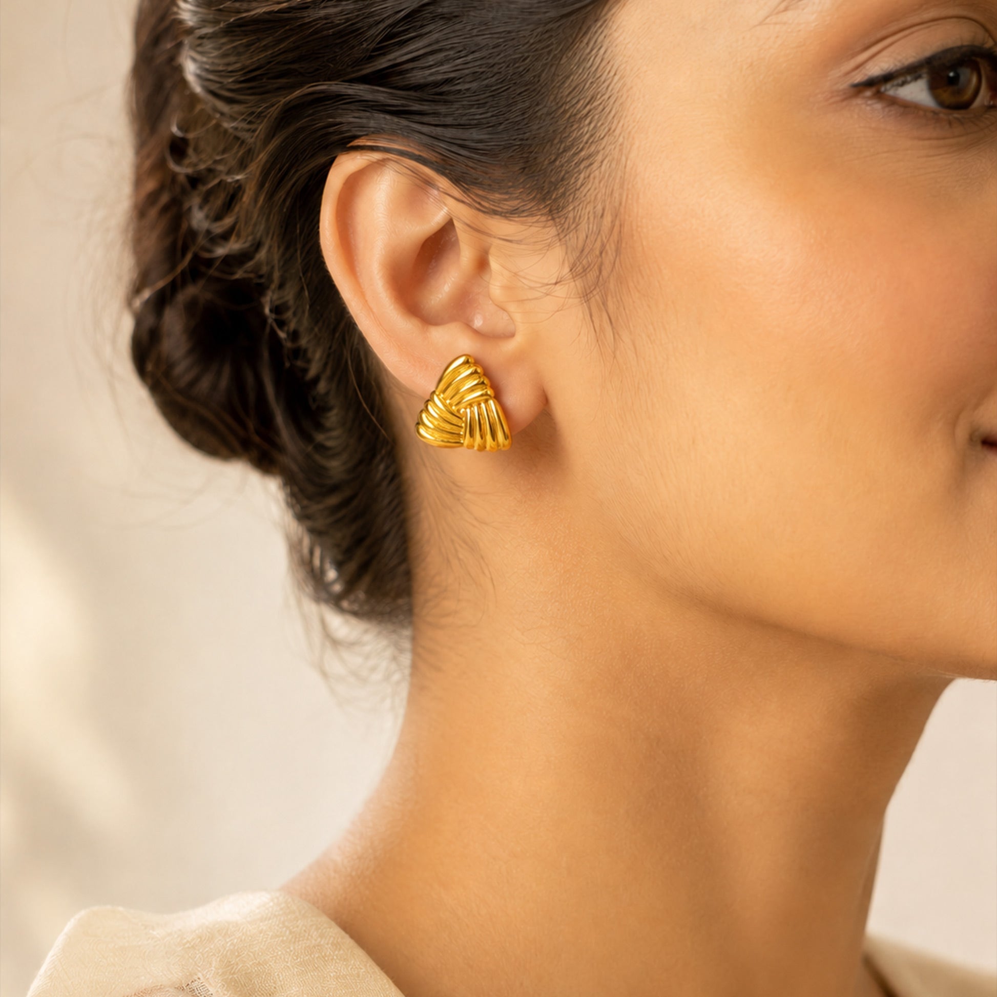 Gold Ribbed Knot Stud Earrings