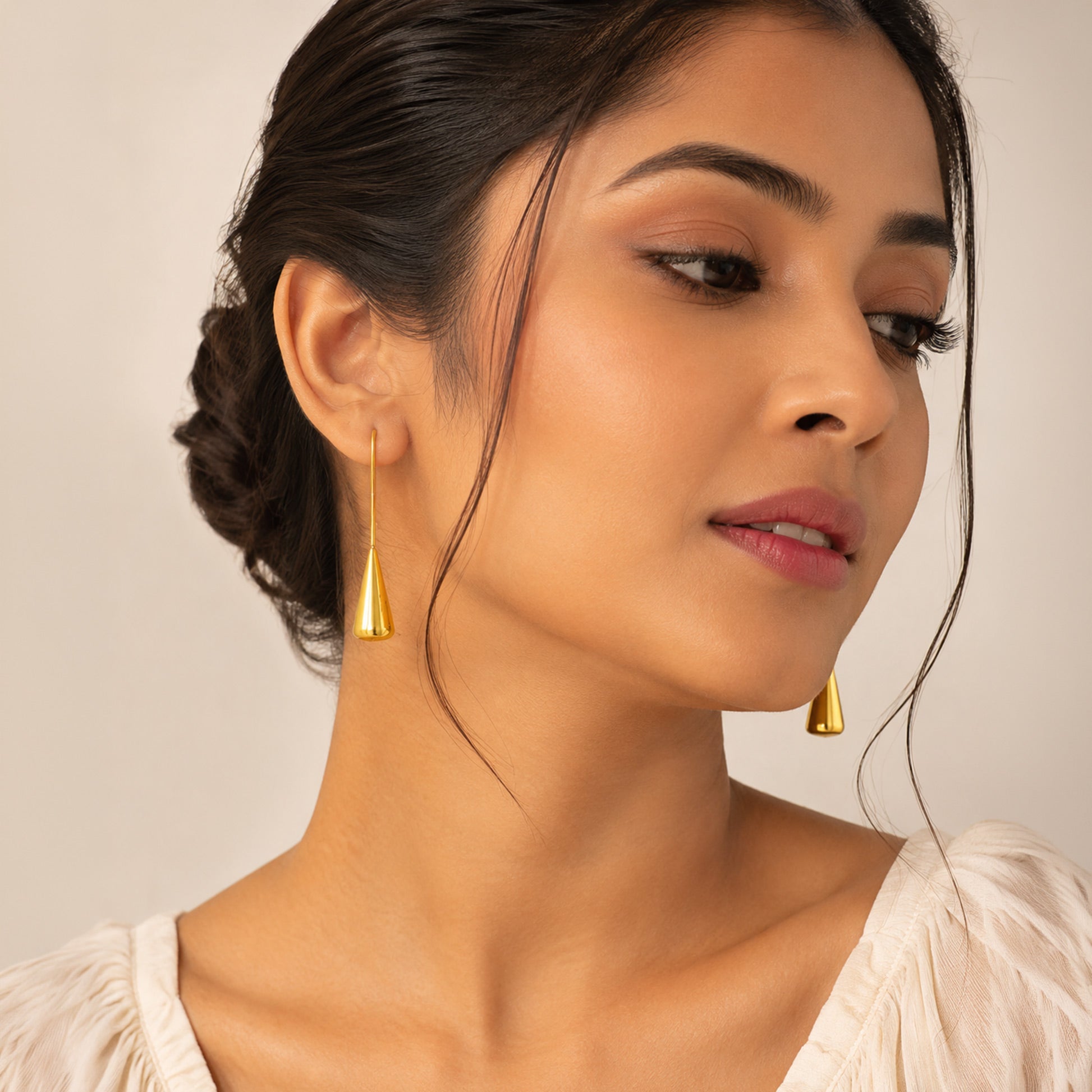 Gold Cone Drop Threader Earrings