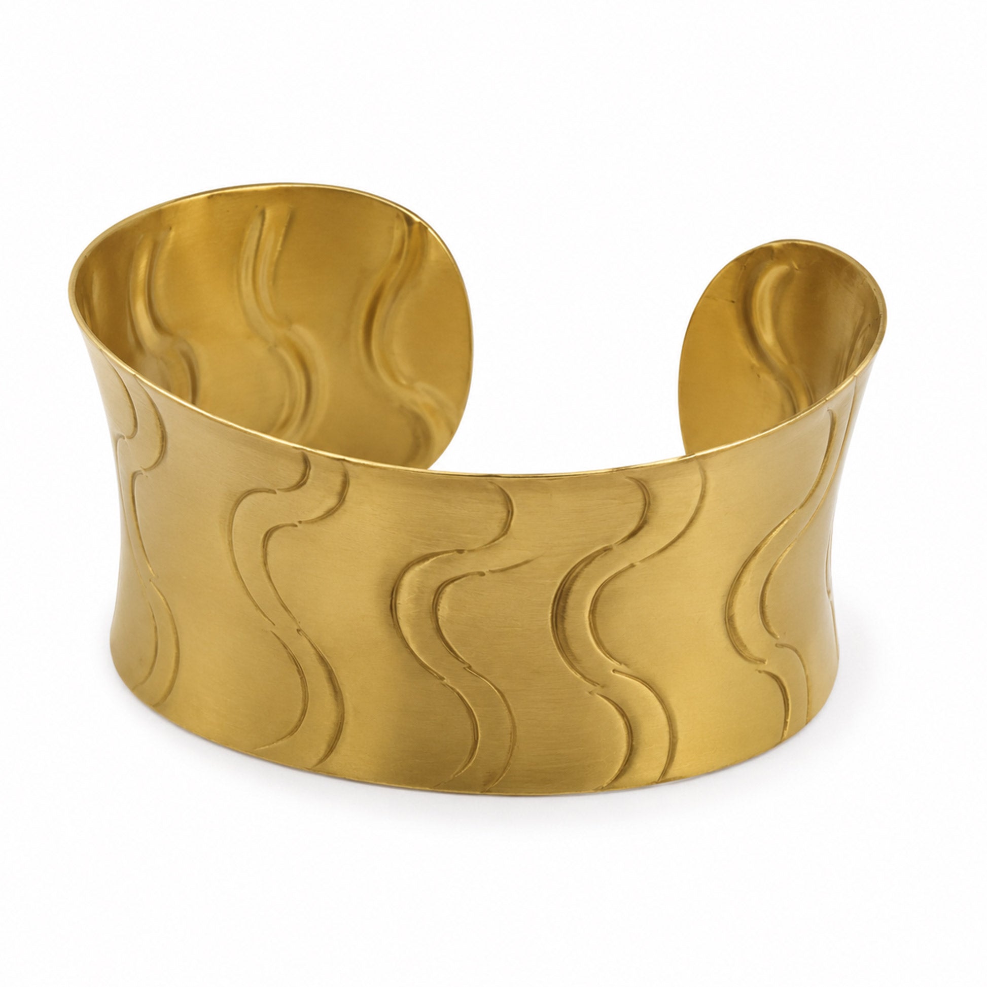 Gold Wavy Texture Open Cuff Bracelet