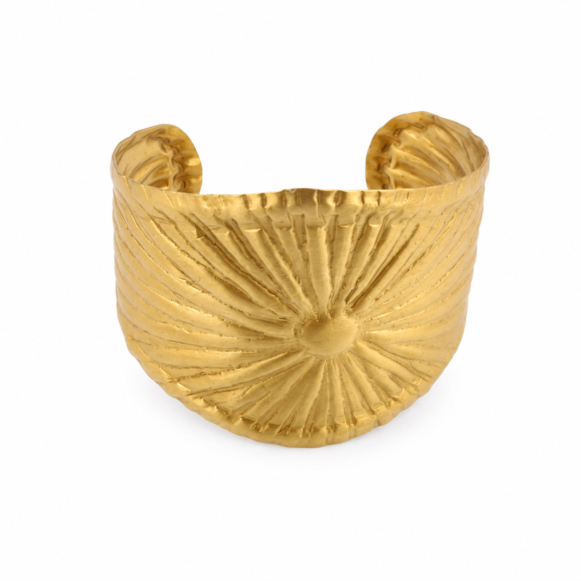 Brass Gold Sunburst Textured Open Cuff Bracelet