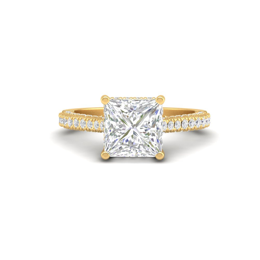 2.67 Ct Princess Cut Moissanite Women Engagement Ring 14K Yellow Gold Plated