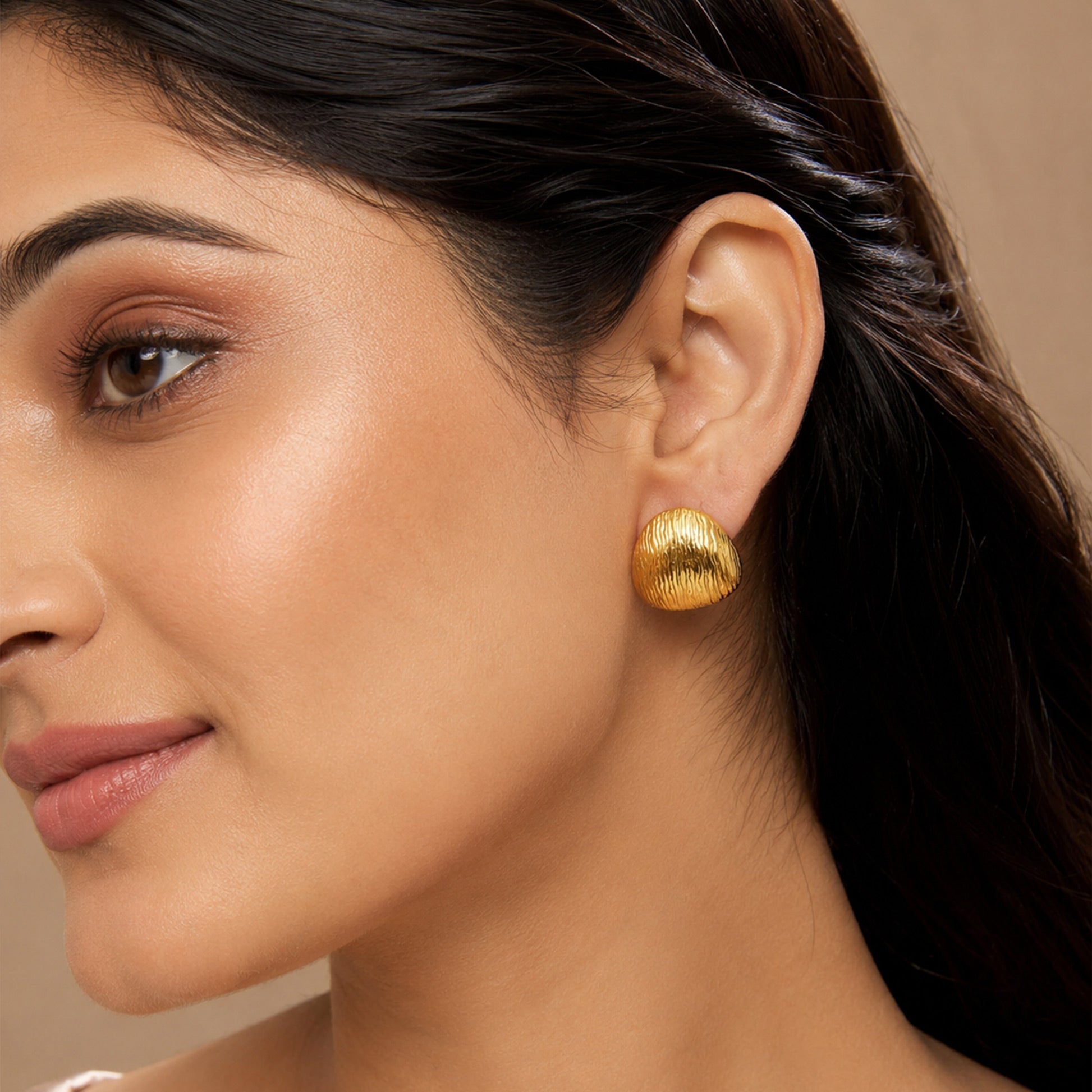 Gold Textured Dome Stud Earrings