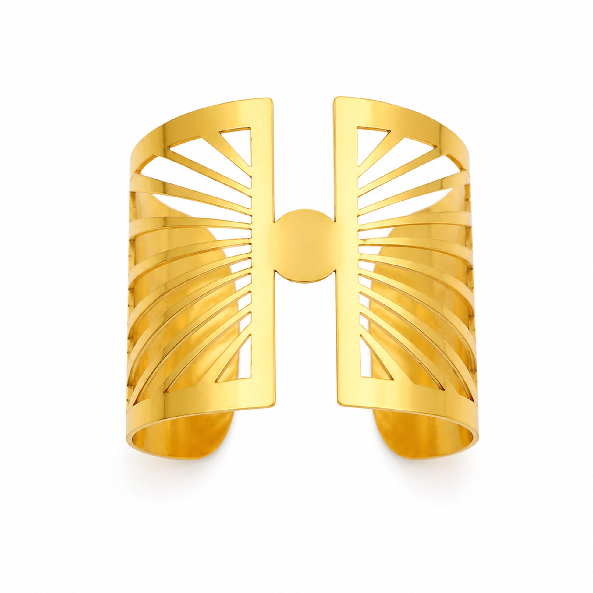 Gold Geometric Cutwork Open Cuff Bracelet