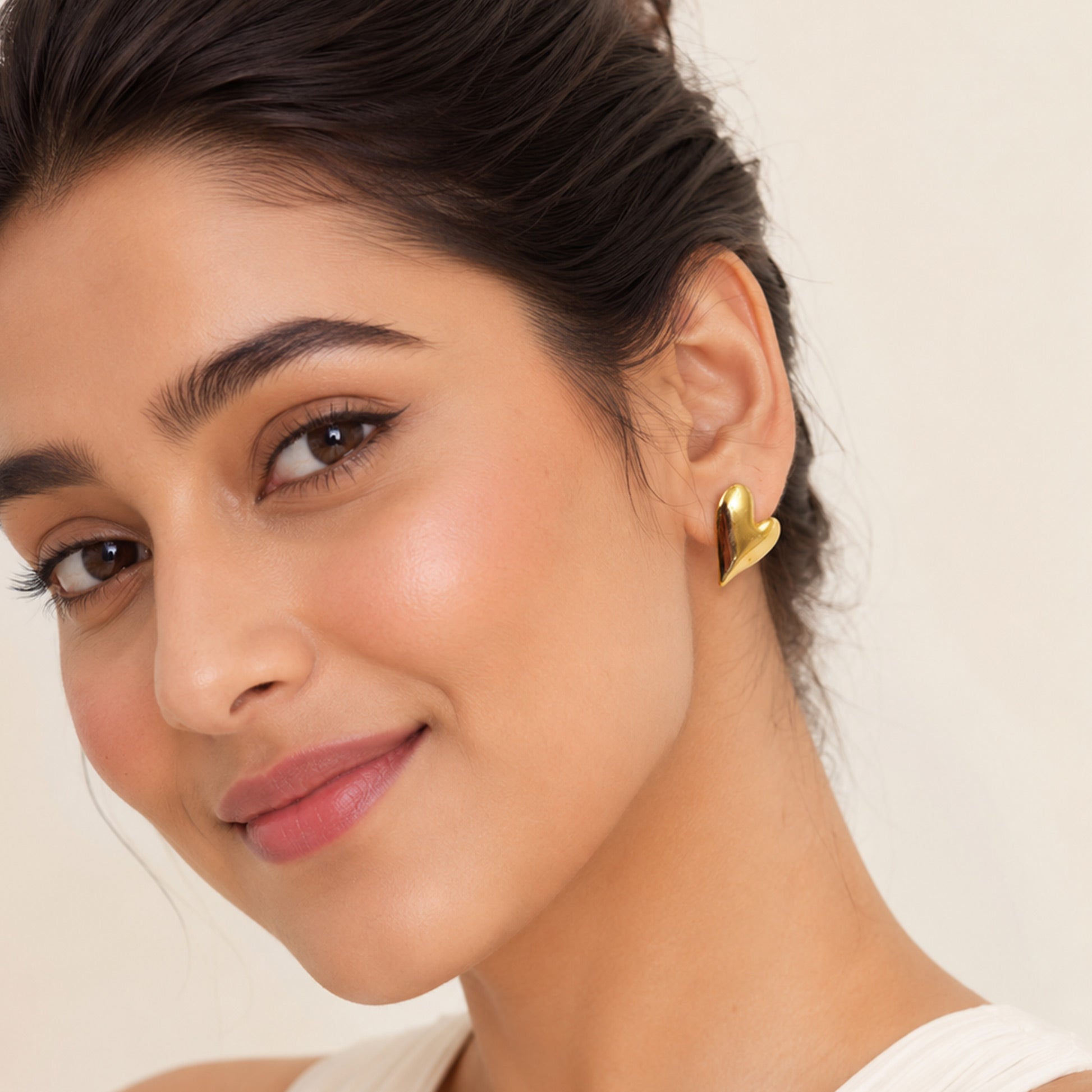 Gold Heart Stud Earrings
