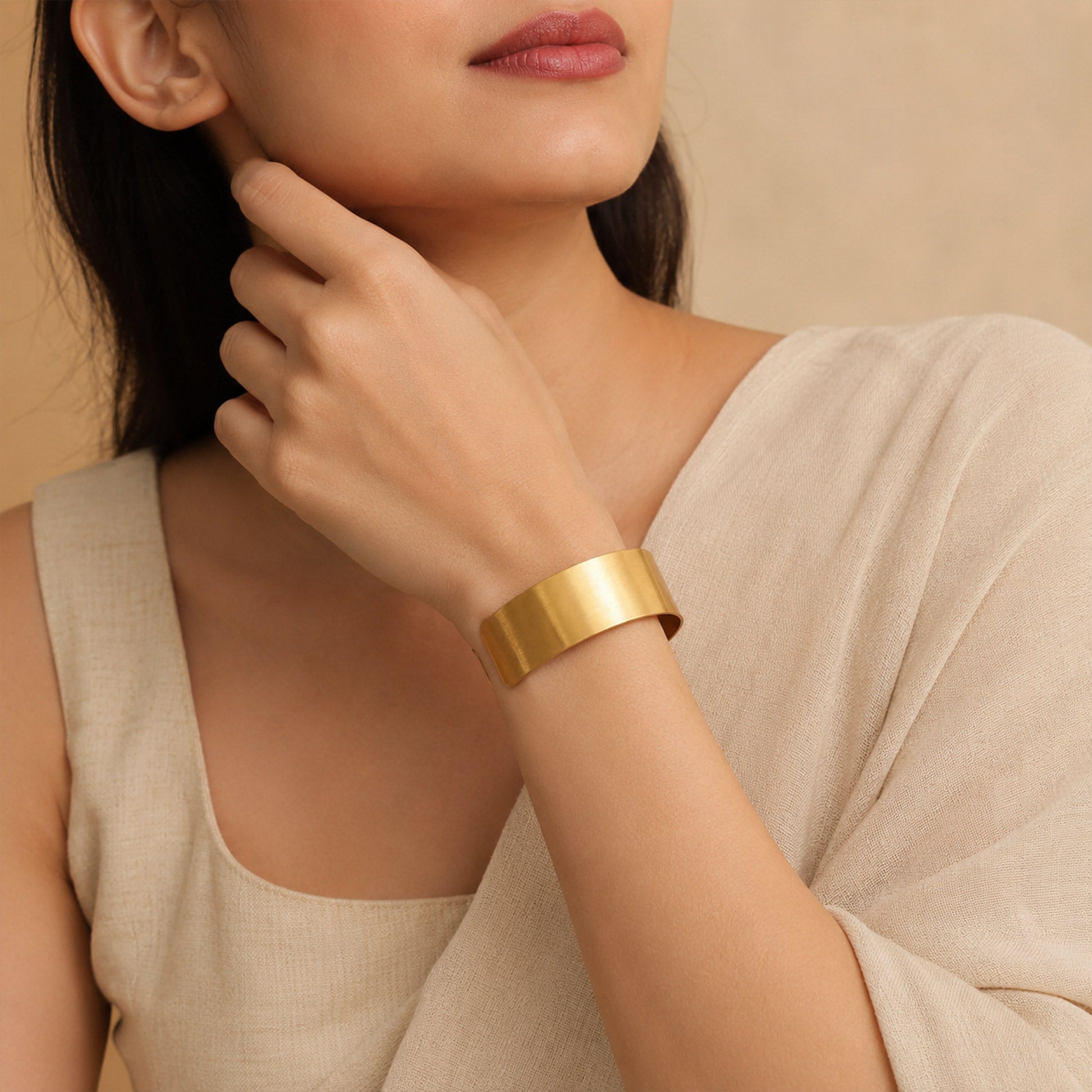 Gold Plain Wide Open Cuff Bracelet