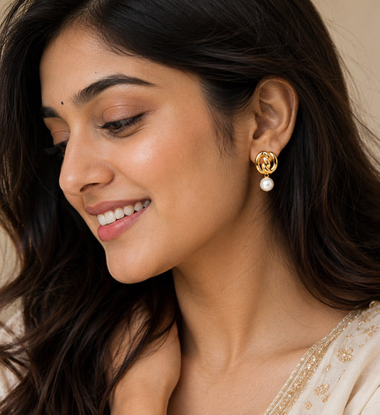 Gold Pearl Drop Earrings