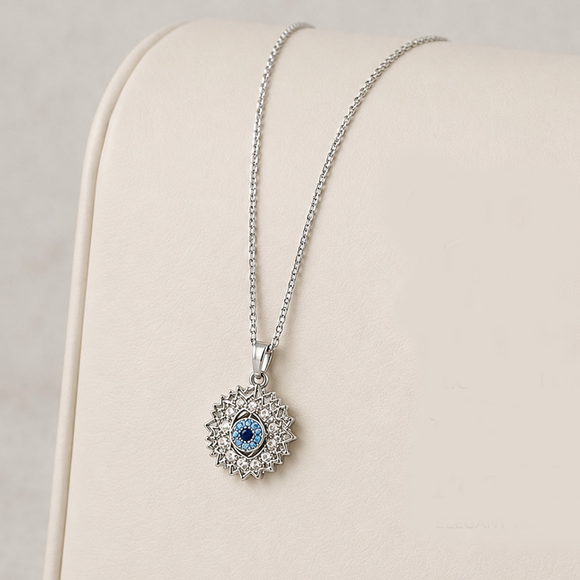 Silver Crystal Evil Eye Pendant Necklace