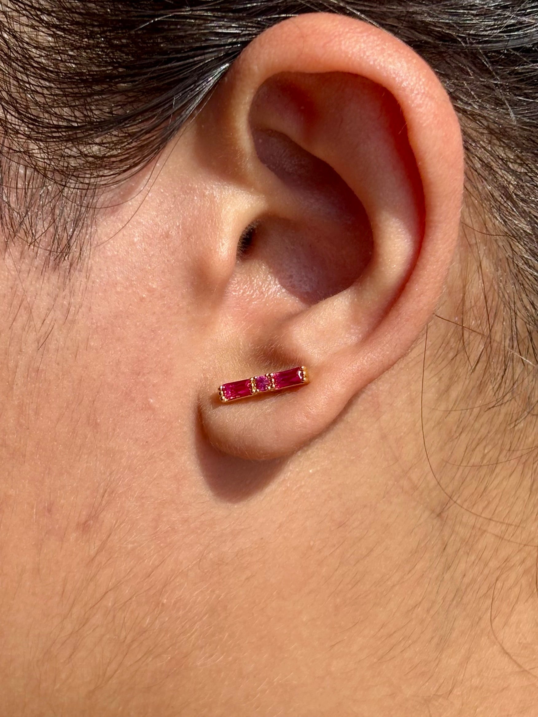 18k gold-plated red stone stud earrings �? ruby-toned hypoallergenic studs, anti-tarnish and waterproof for festive and party wear.