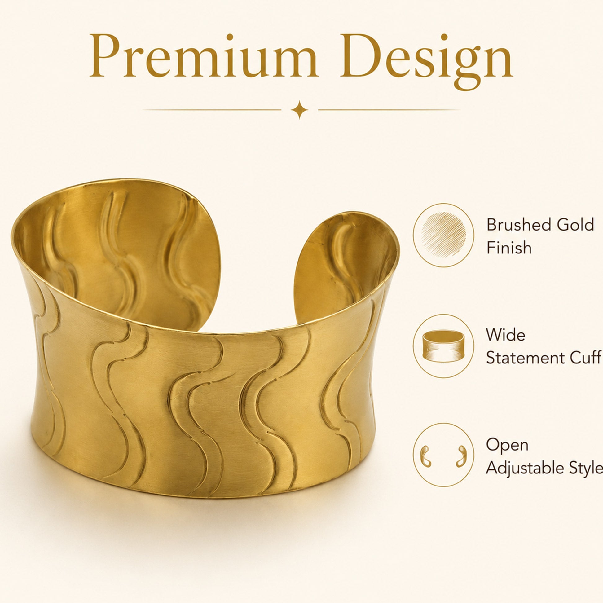 Gold Wavy Texture Open Cuff Bracelet
