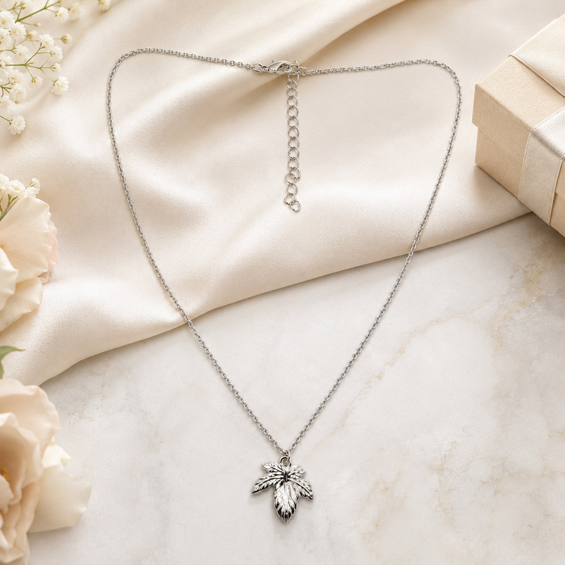 Silver Leaf Pendant Necklace