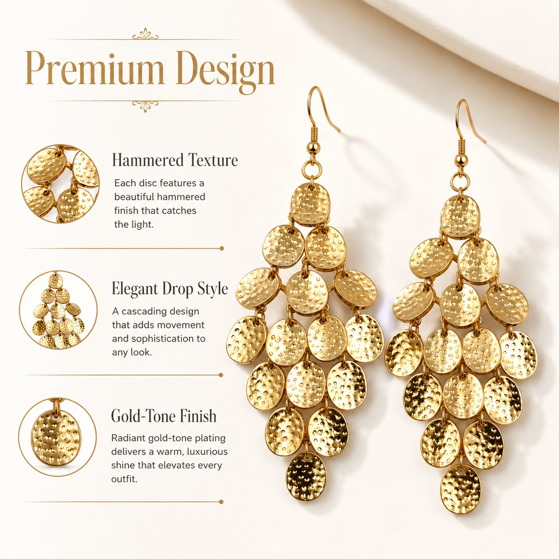 Lightweight gold plated long earrings for weddings and gifting