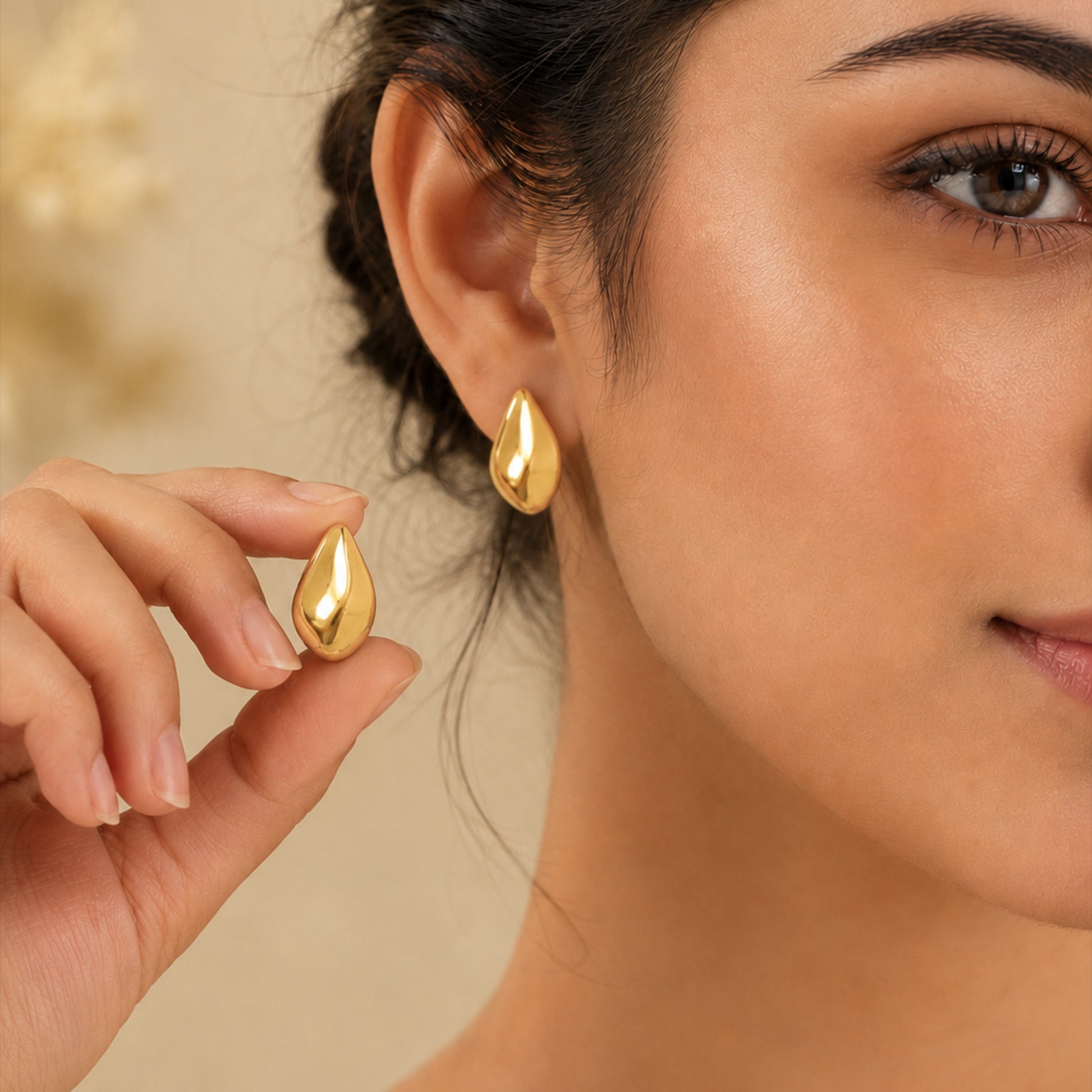 Gold Teardrop Stud Earrings