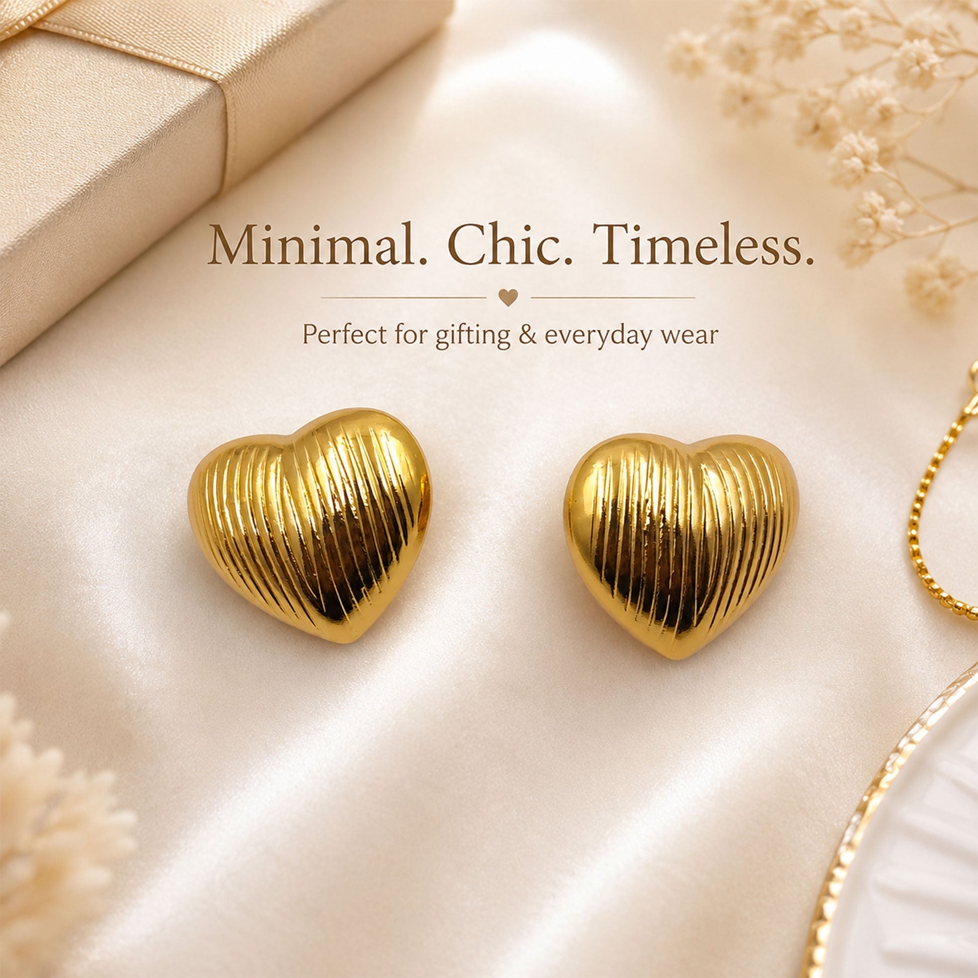 Lightweight gold plated heart stud earrings for gifting and casual wear