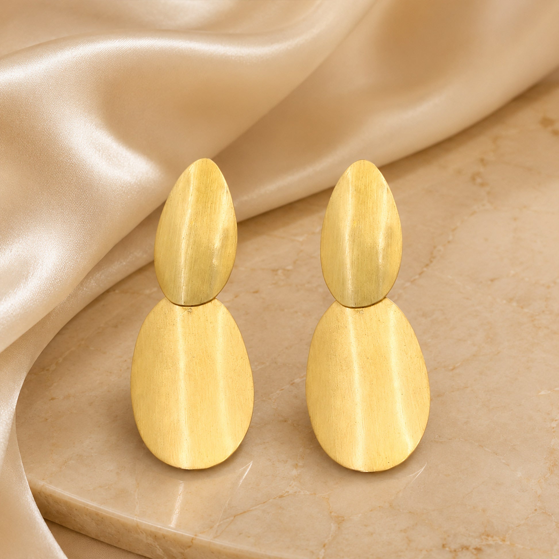 Brass Gold-Tone Abstract Double Drop Earrings