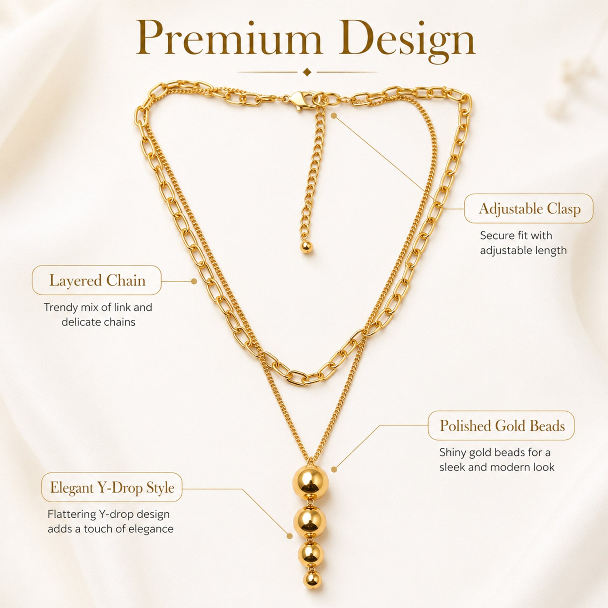 Gold plated layered necklace with open-link and fine-link chains