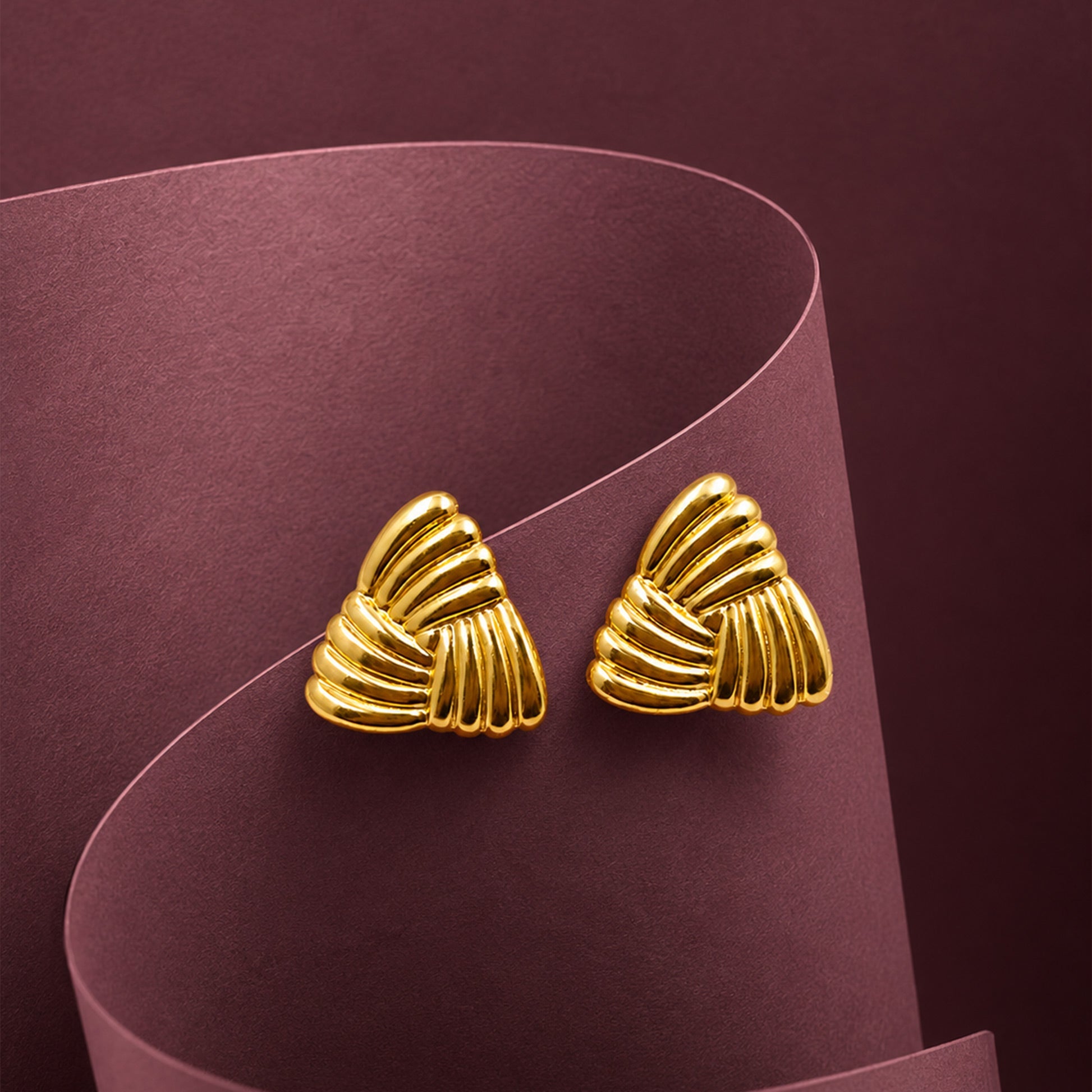 Gold Ribbed Knot Stud Earrings