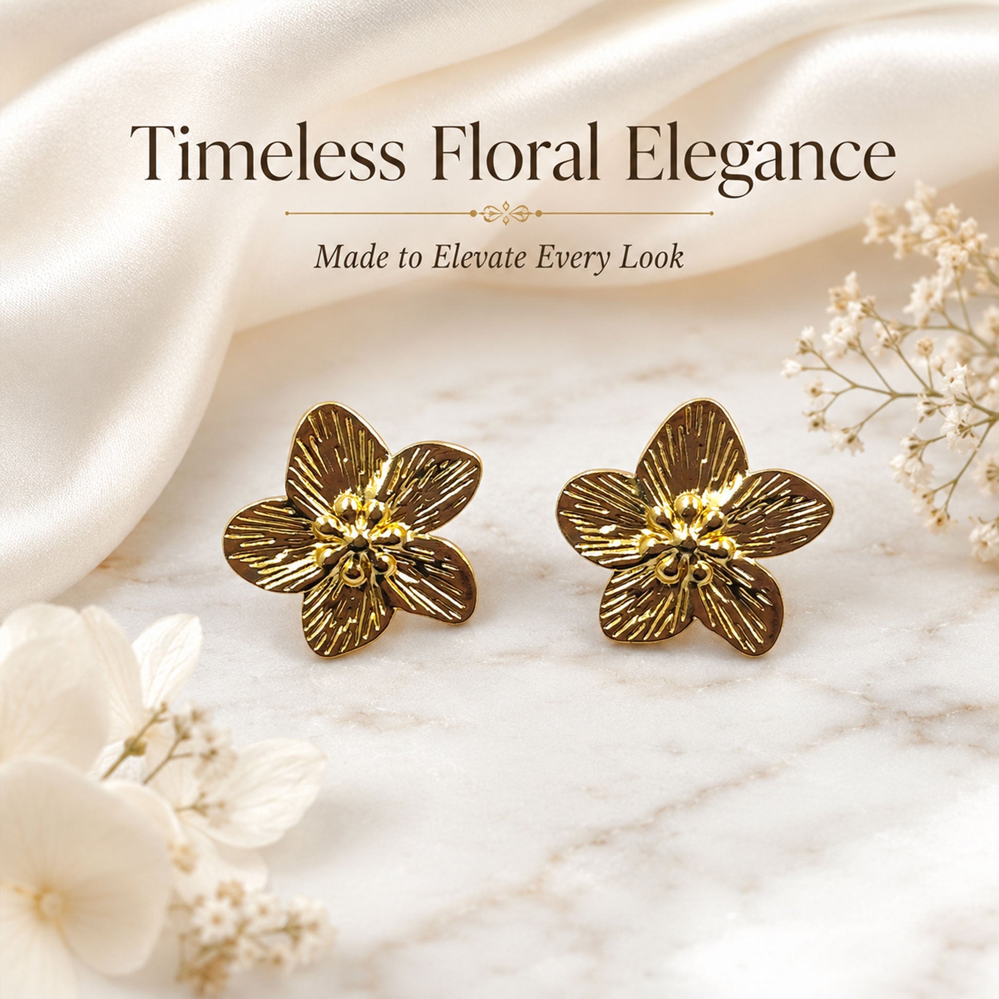 Stylish gold flower earrings for women daily wear and party look