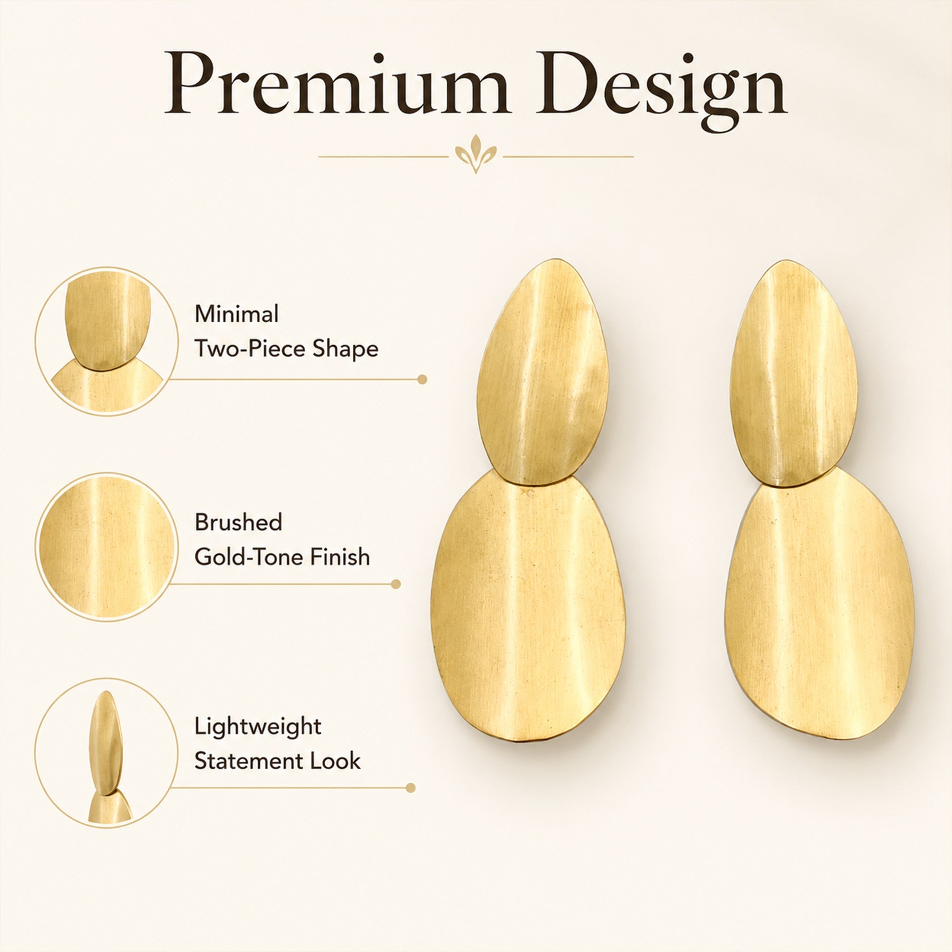 Brass Gold-Tone Abstract Double Drop Earrings