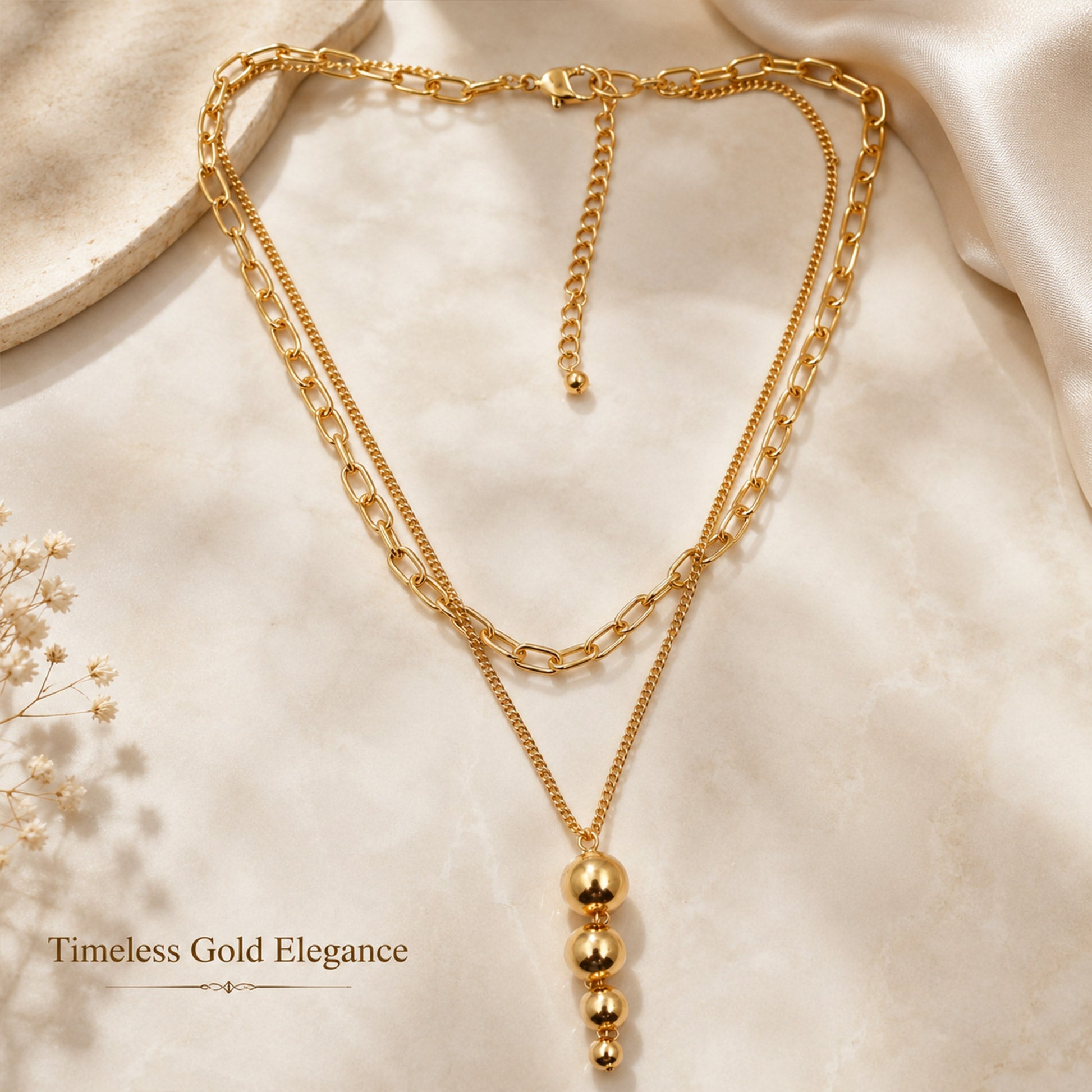 Stylish gold bead pendant necklace for women party and daily wear