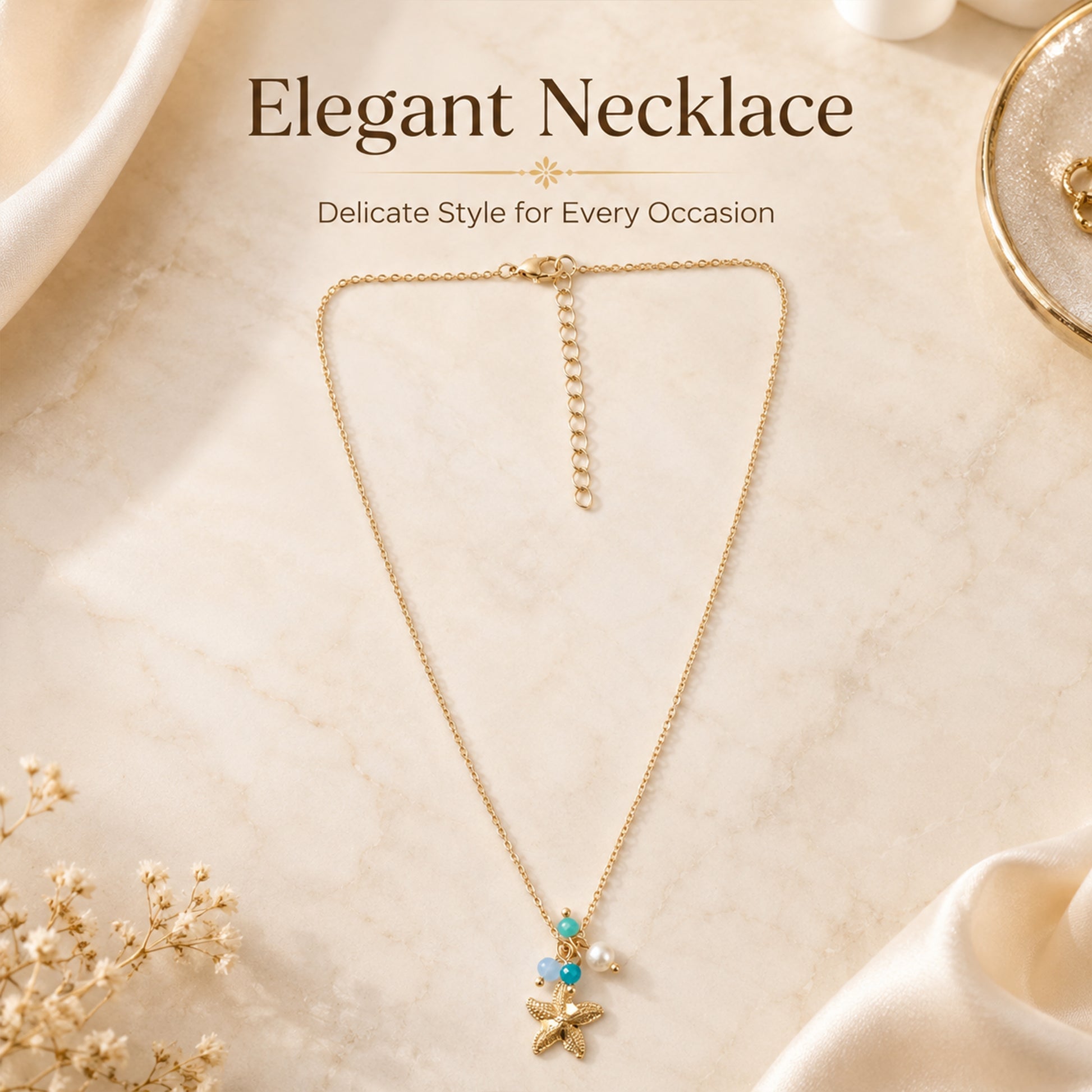 Gold plated ocean-inspired pendant necklace with colourful charms