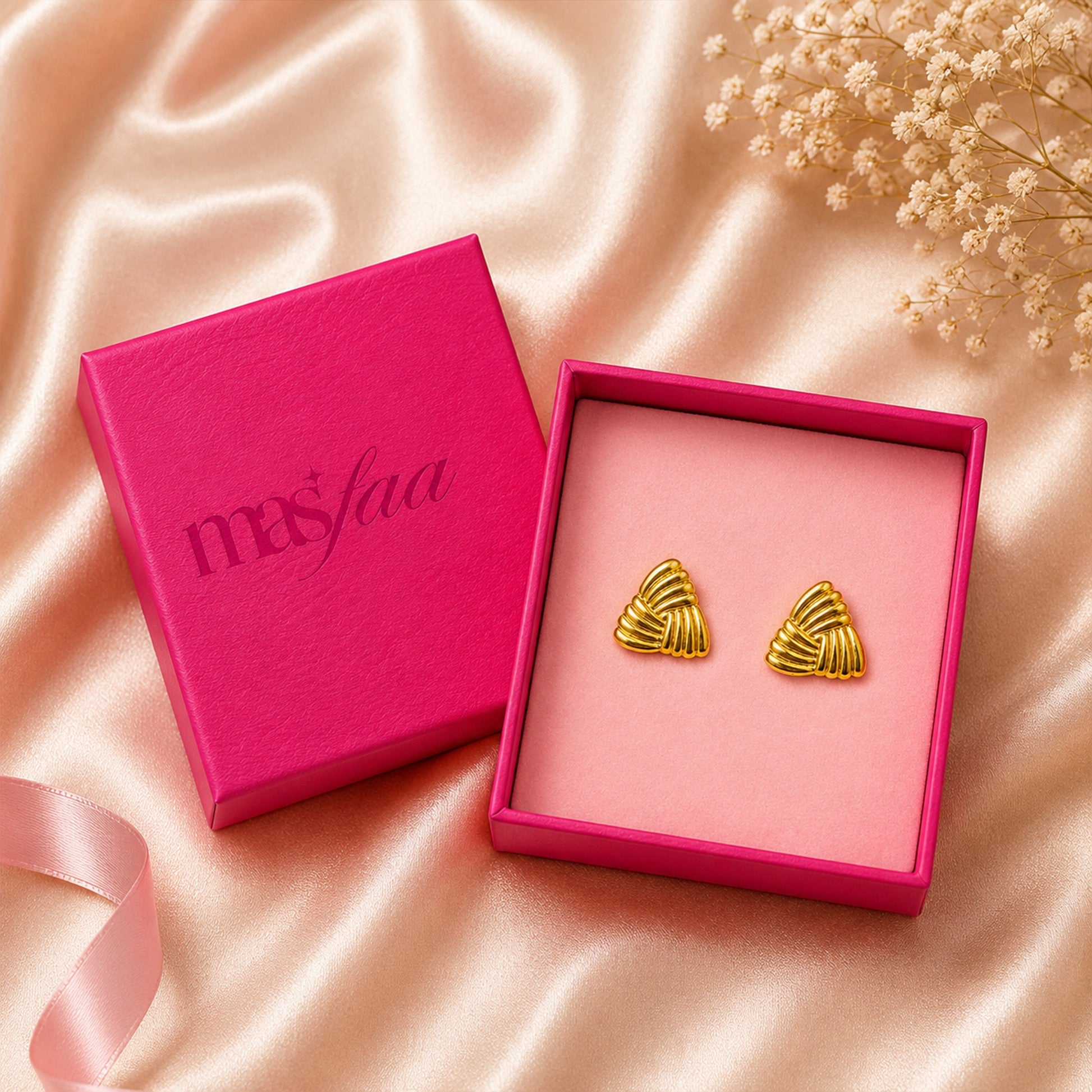 Gold Ribbed Knot Stud Earrings