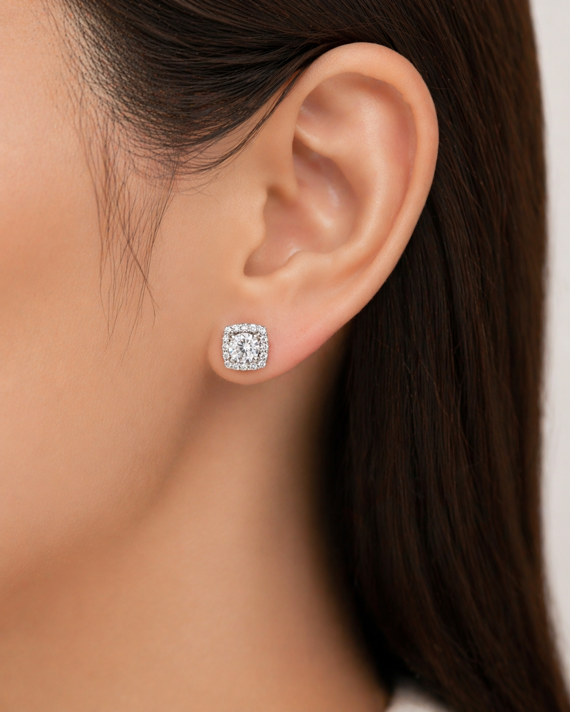 925 Sterling Silver Cushion Cut Halo CZ Stud Earrings