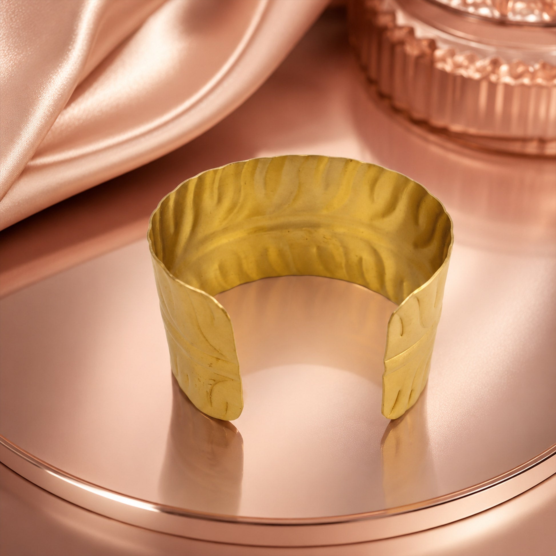 Brass Embossed Wave Pattern Wide Open Cuff