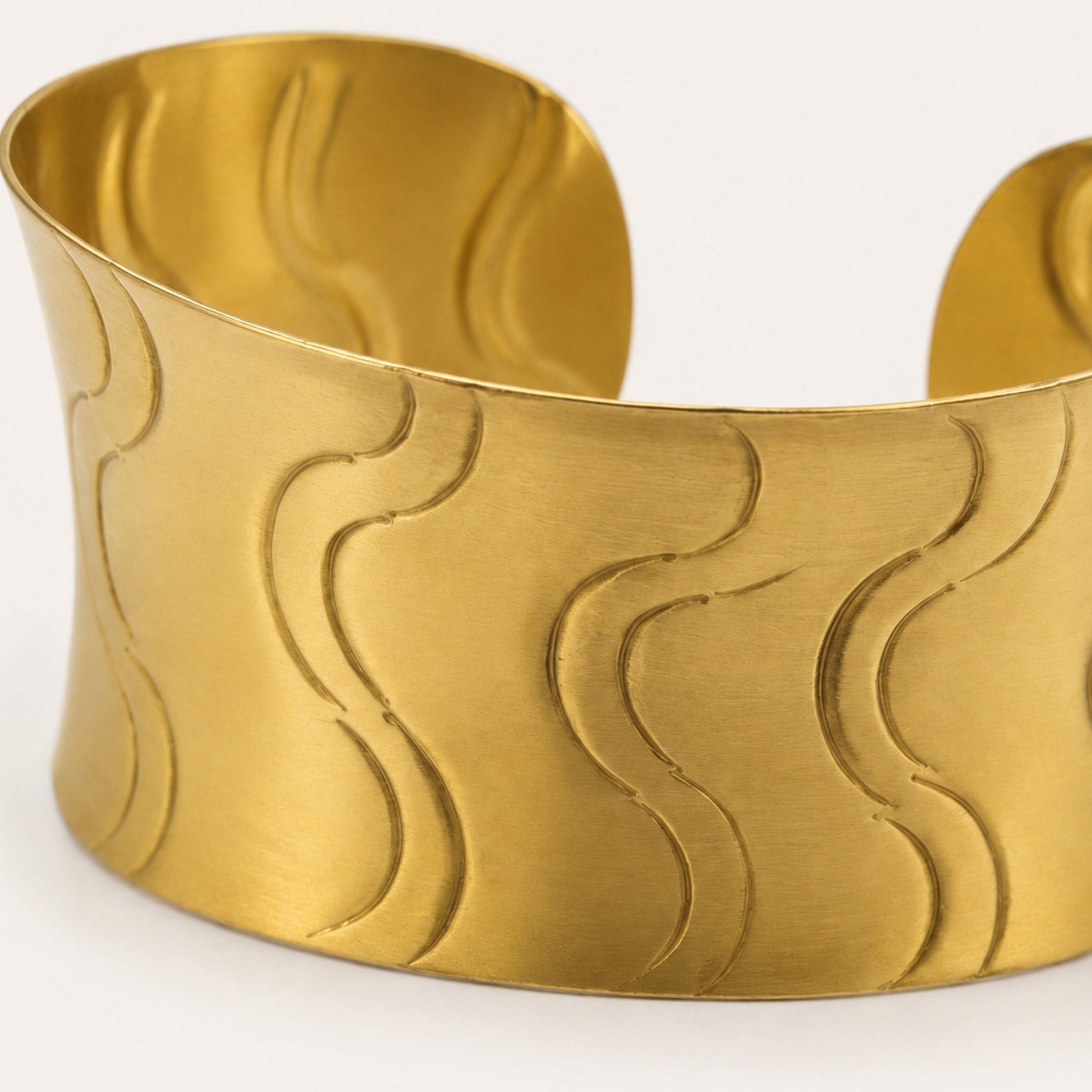 Gold Wavy Texture Open Cuff Bracelet
