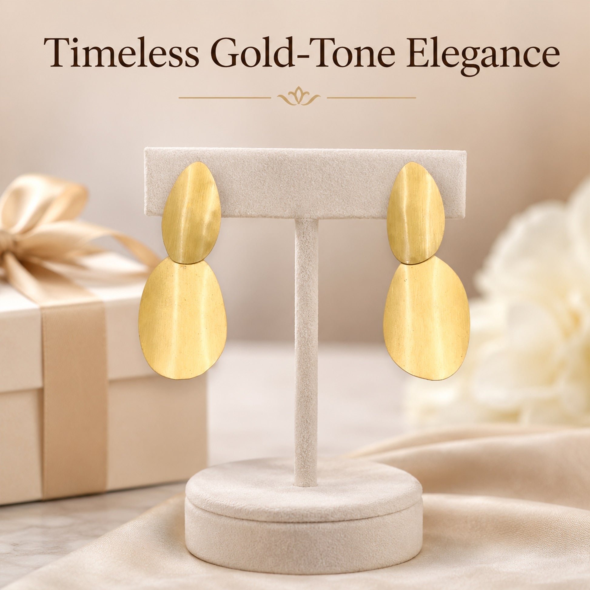 Brass Gold-Tone Abstract Double Drop Earrings
