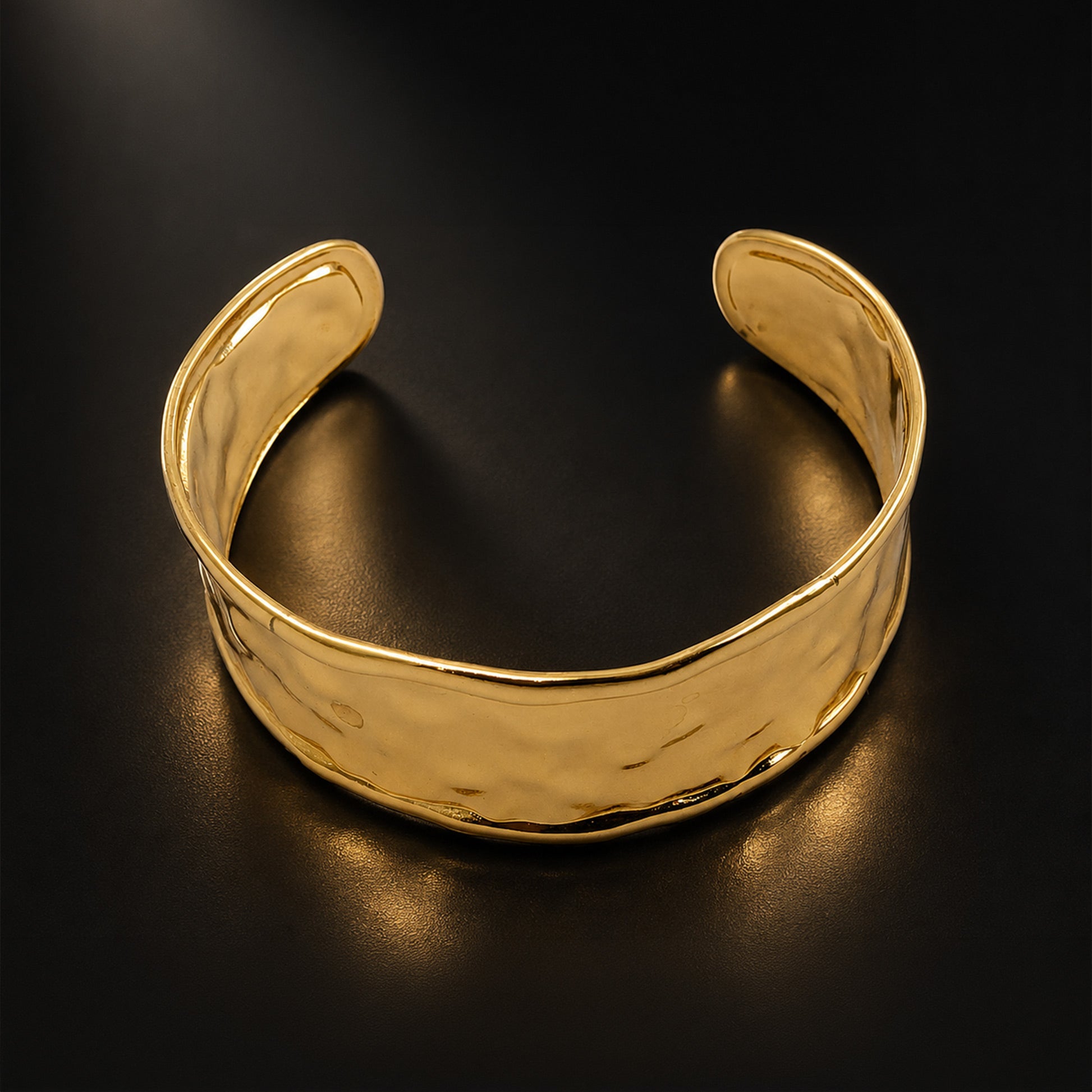 Gold open cuff bracelet styled as elegant fashion jewellery