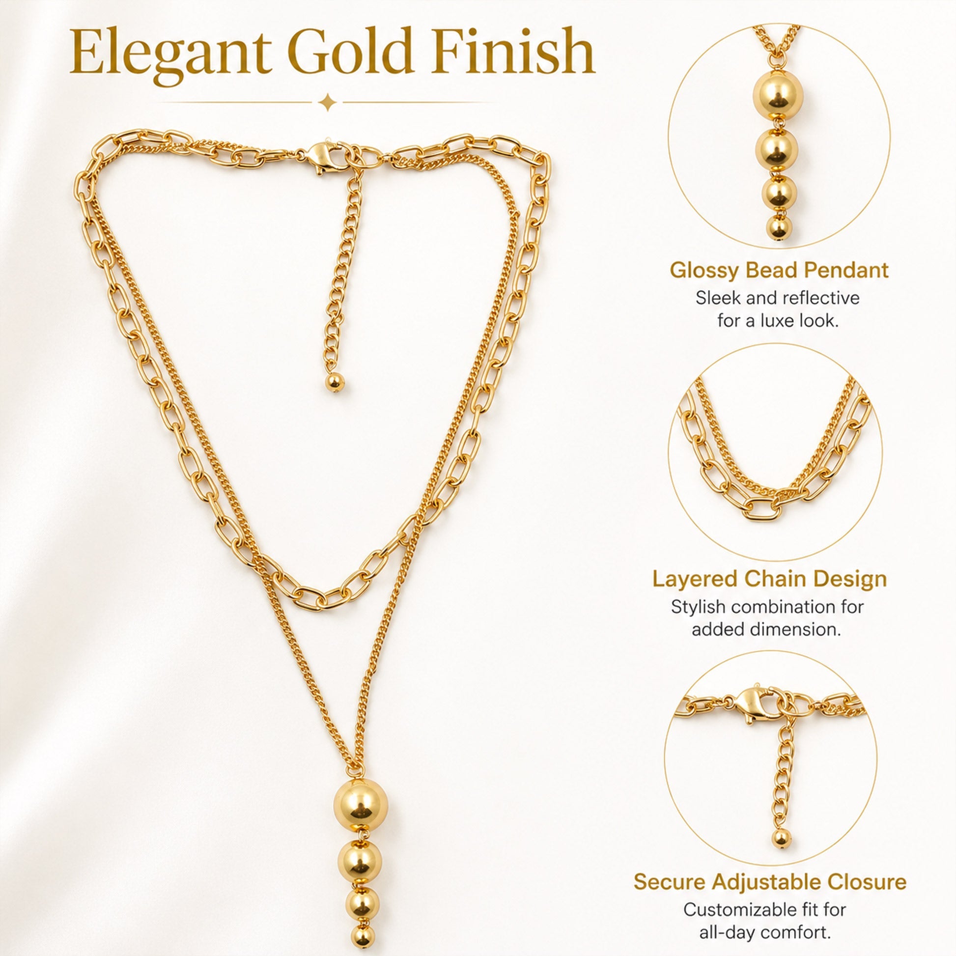 Gold layered chain necklace styled as modern fashion jewellery
