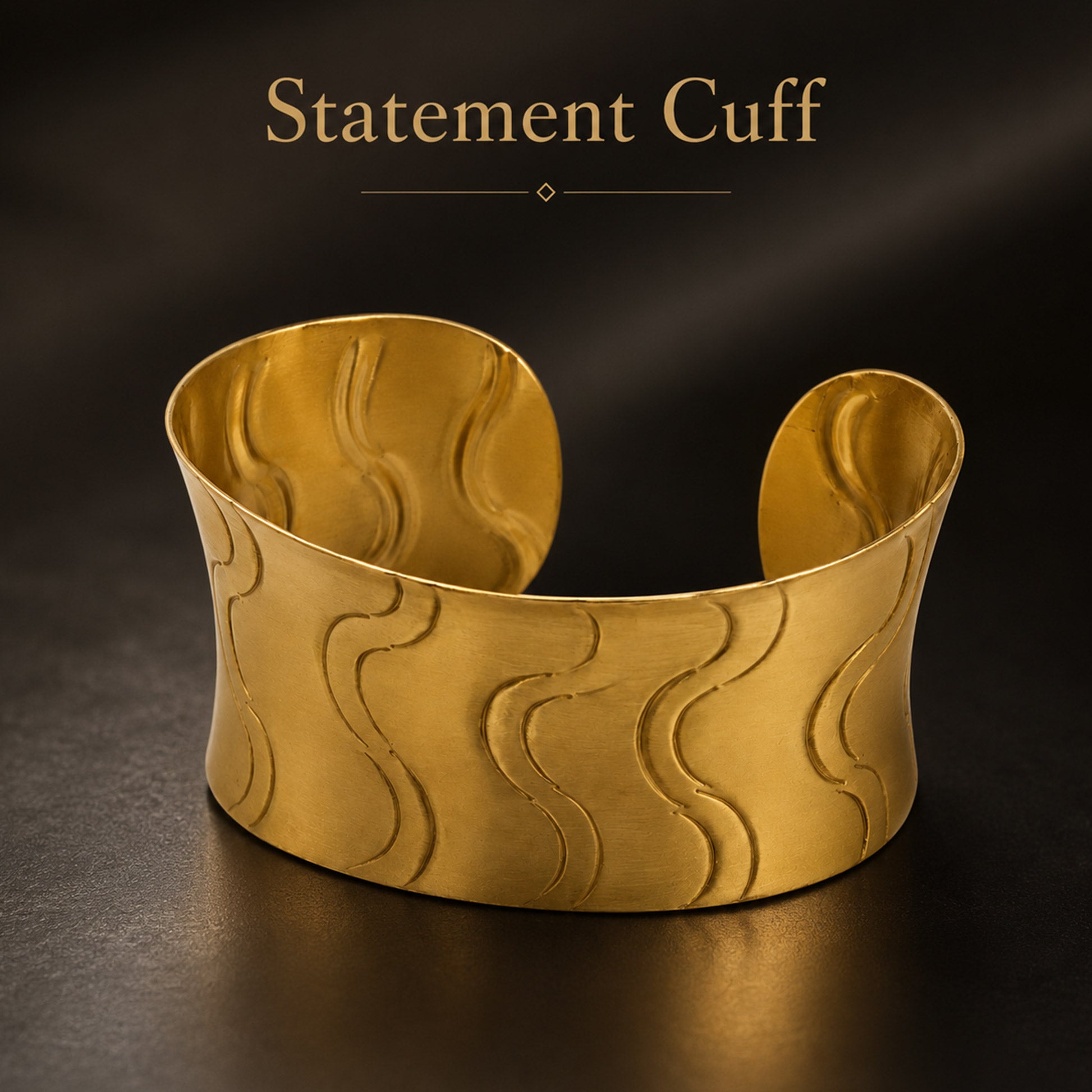 Gold Wavy Texture Open Cuff Bracelet