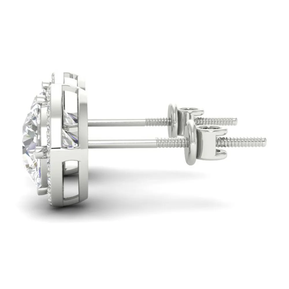 2.94Ct Round Cut Moissanite Halo Stud Earrings 14K Gold Plated Screw Back