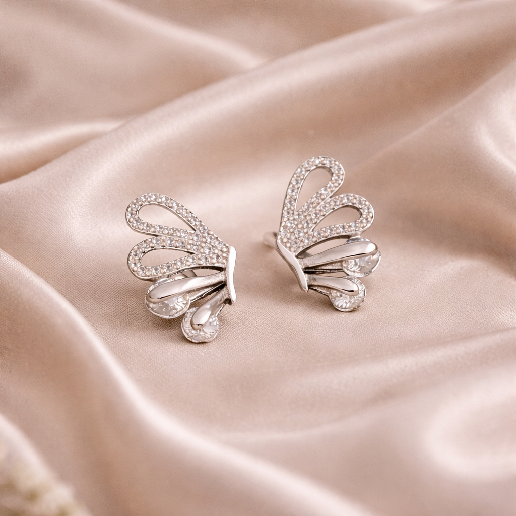 Flutter Half Butterfly Wings Sterling Silver Stud Earrings