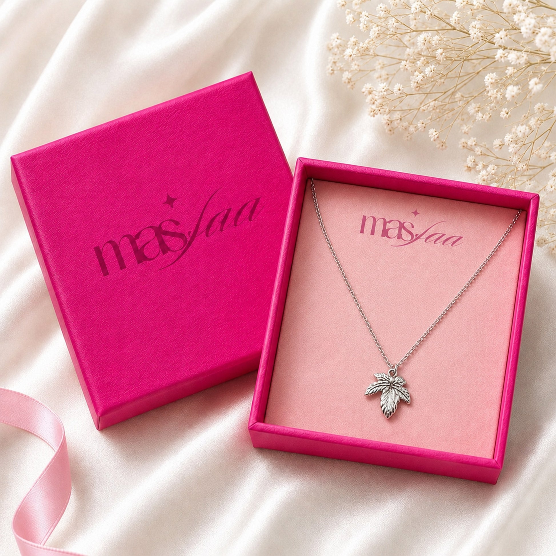 Silver leaf necklace styled as elegant fashion jewellery for women