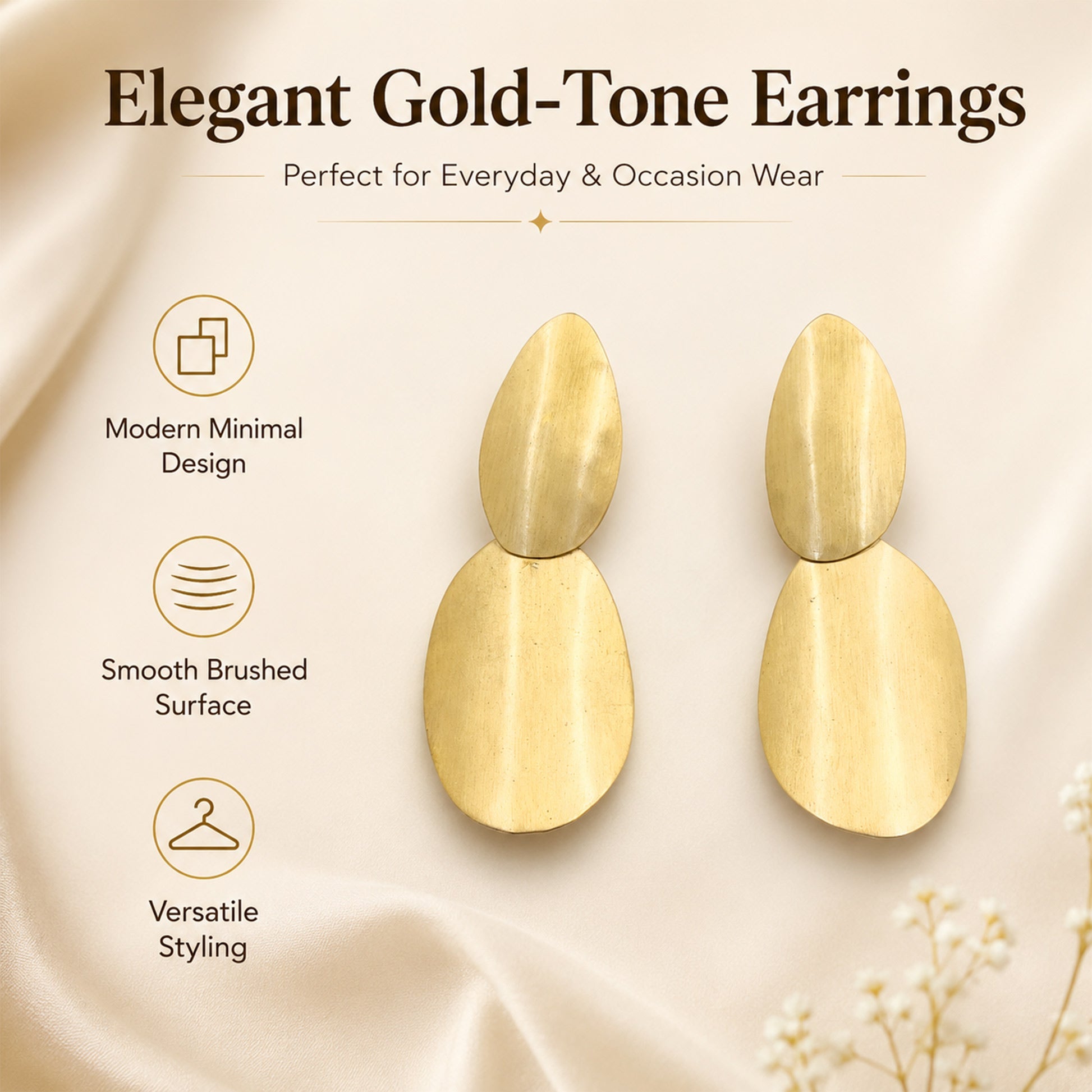 Brass Gold-Tone Abstract Double Drop Earrings