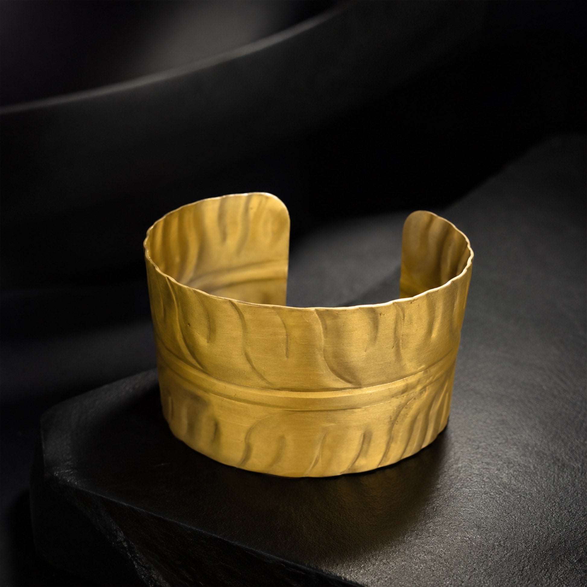 Brass Embossed Wave Pattern Wide Open Cuff