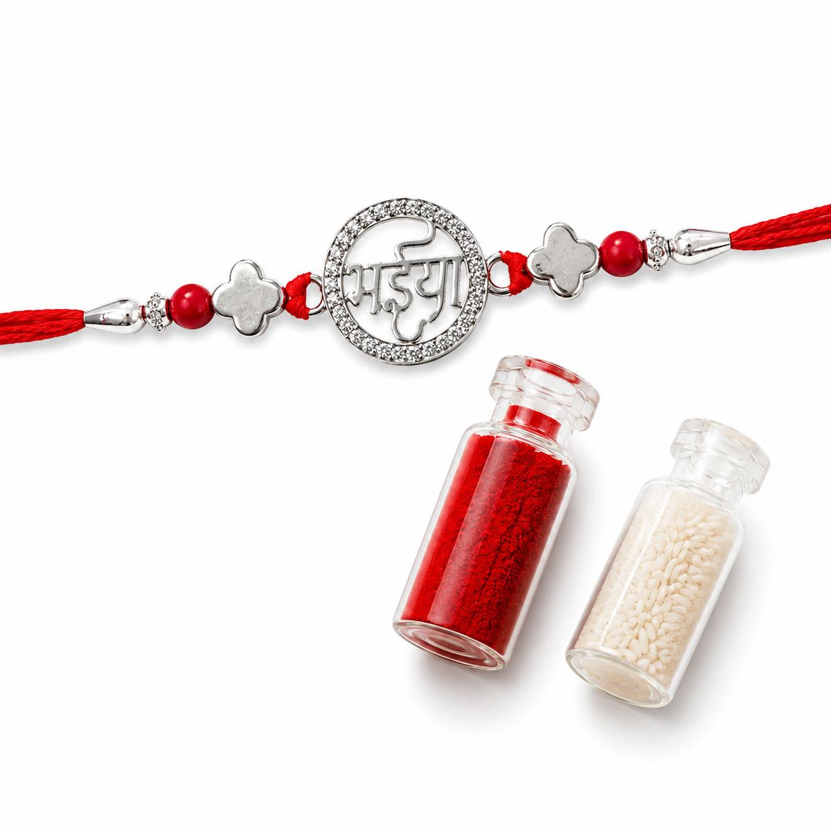 925 Silver Bhaiya Charm Rakhi with CZ Stones | House of Diana