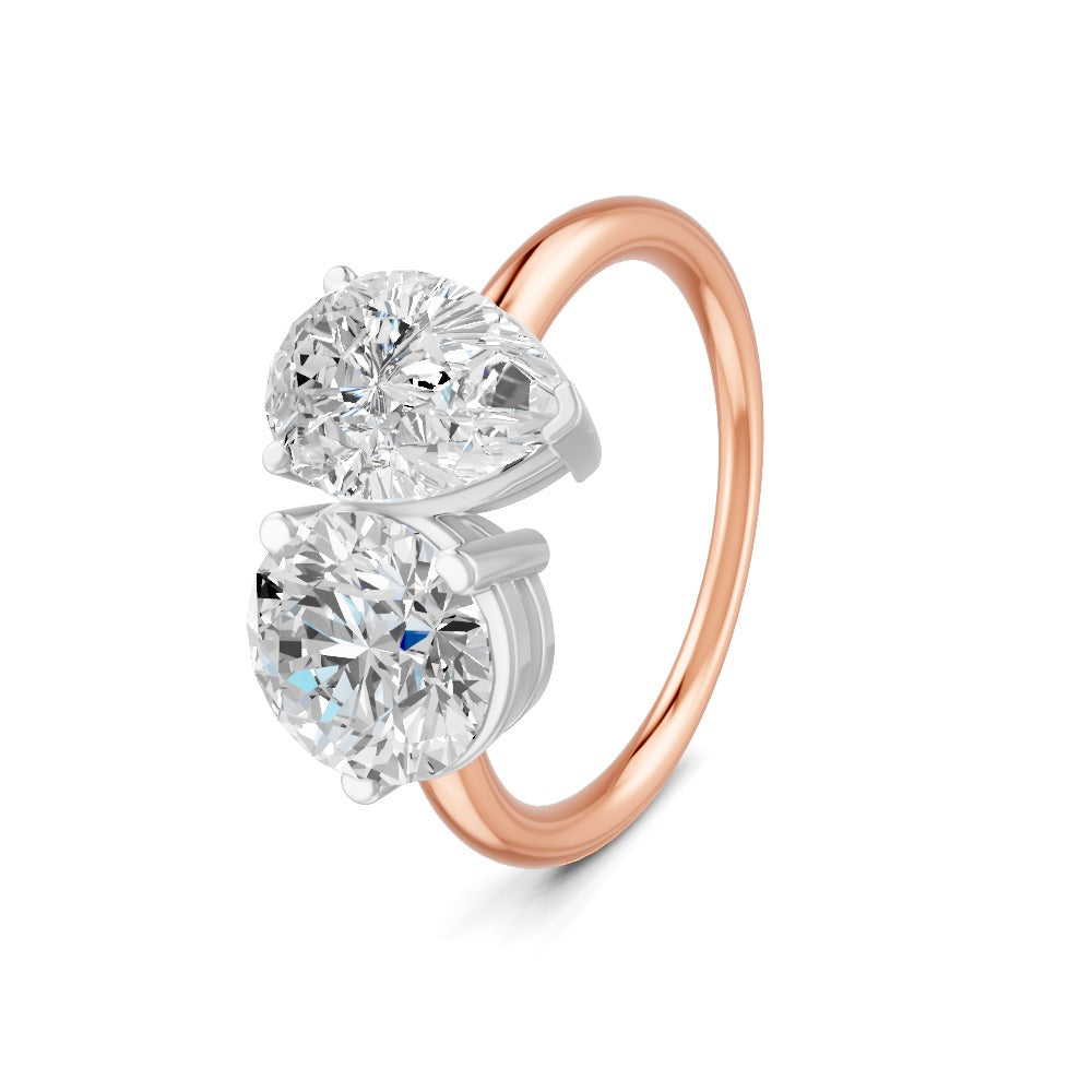 3.80 Ct Pear & Round Cut Real Moissanite Toi Et Moi Ring 14K Yellow Gold Plated