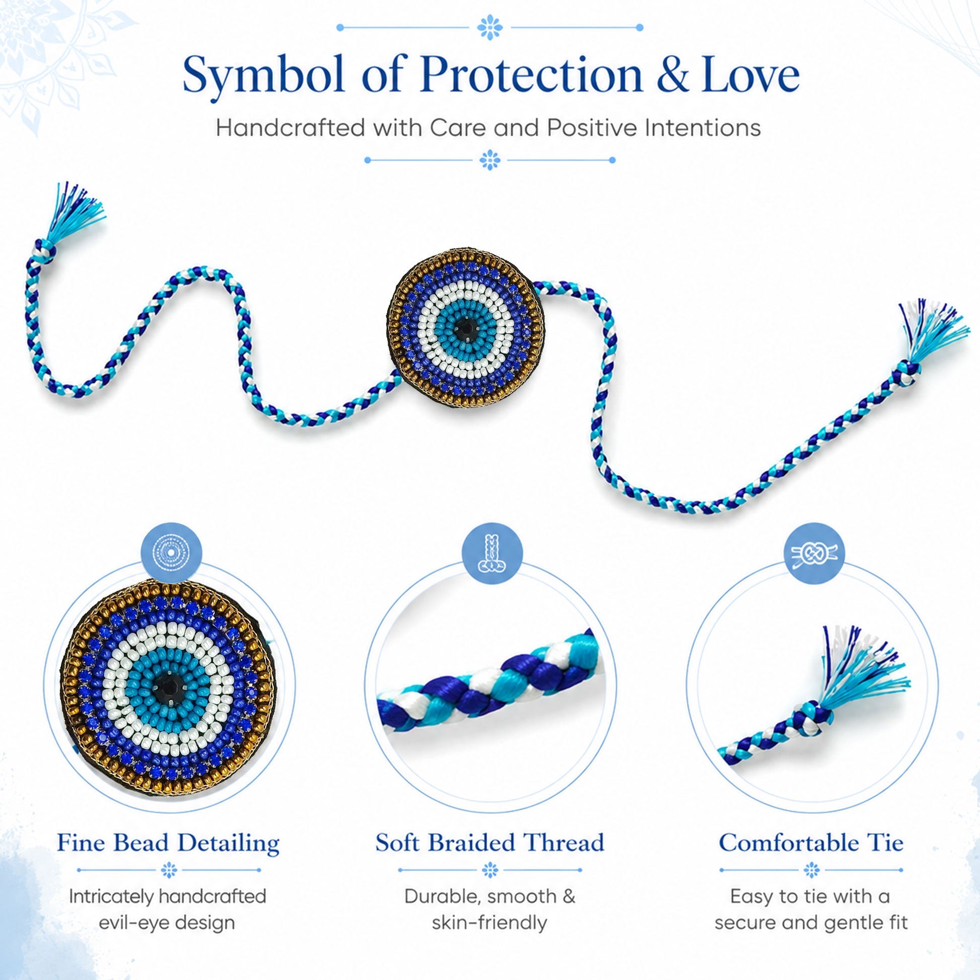Blue evil eye beaded rakhi
