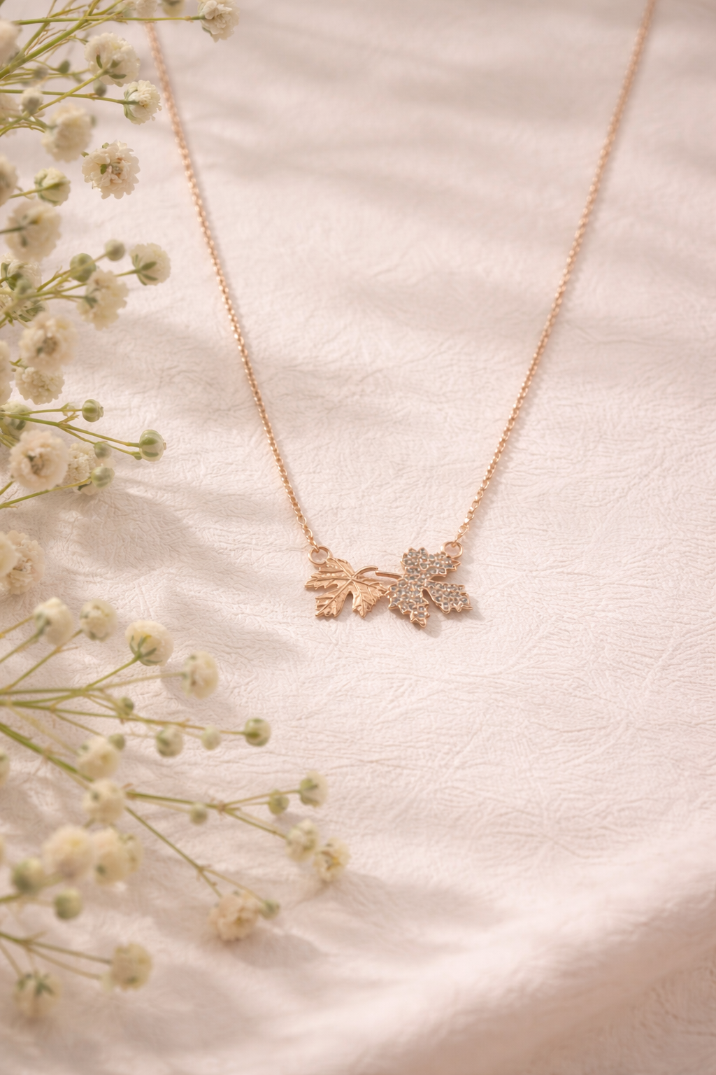 Elegant Leaf Sparkle 925 Silver Rose Gold Necklace