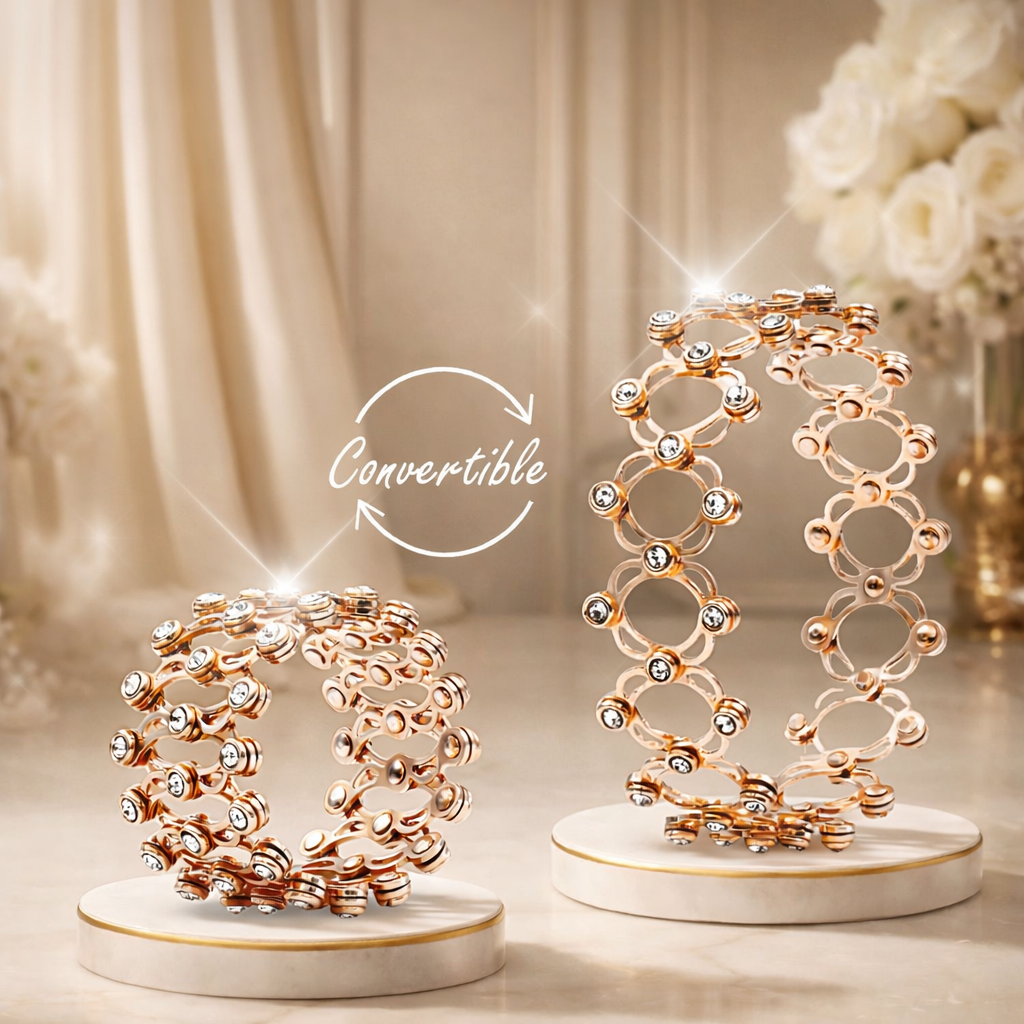 Delicate Adjustable Rose Gold Bracelet cum Ring with White Stones
