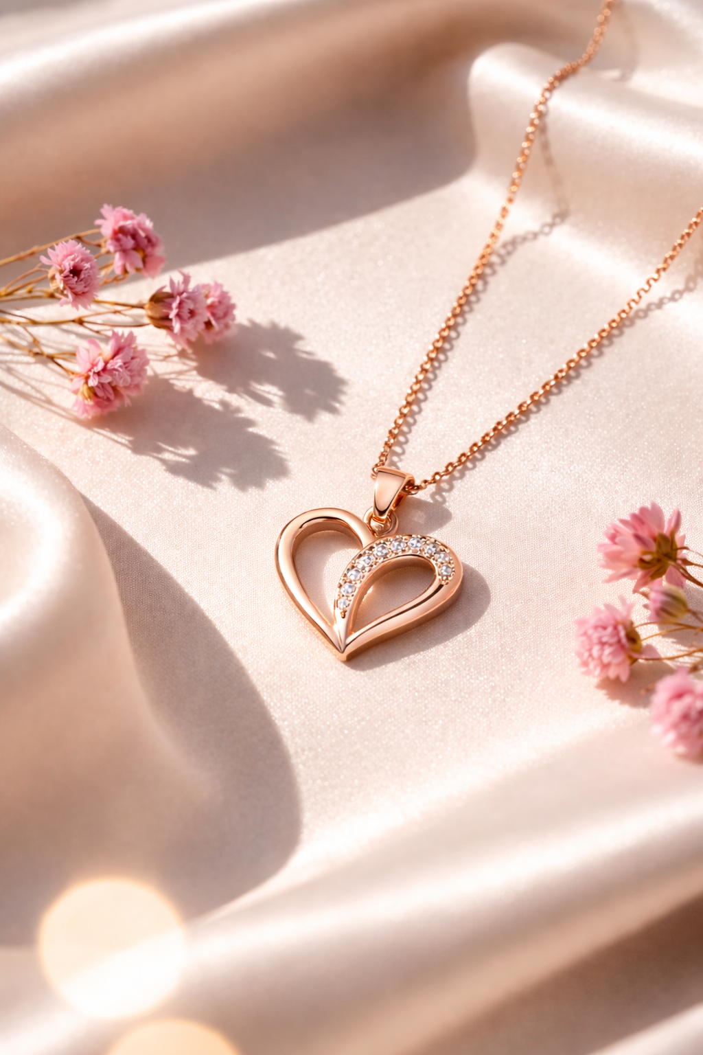 Rose Gold Plated 925 Sterling Silver Heart Pendant Necklace