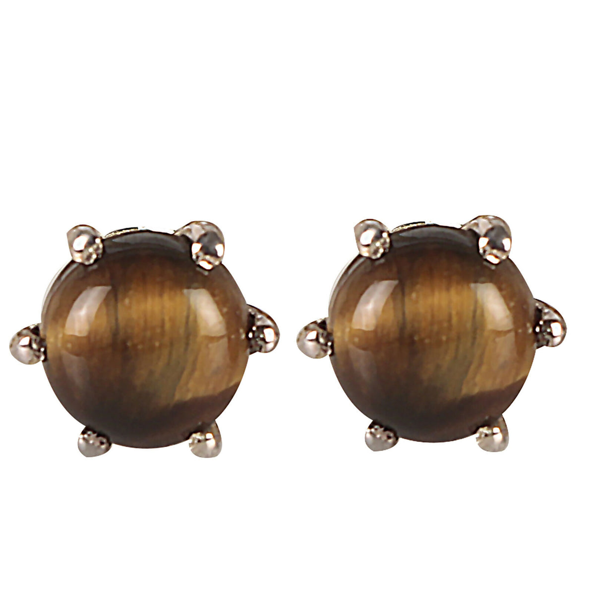 925 Sterling Silver Tiger Eye Eartops for Women | Natural Brown Gemstone Stud Earrings | Elegant Daily Wear Jewelry