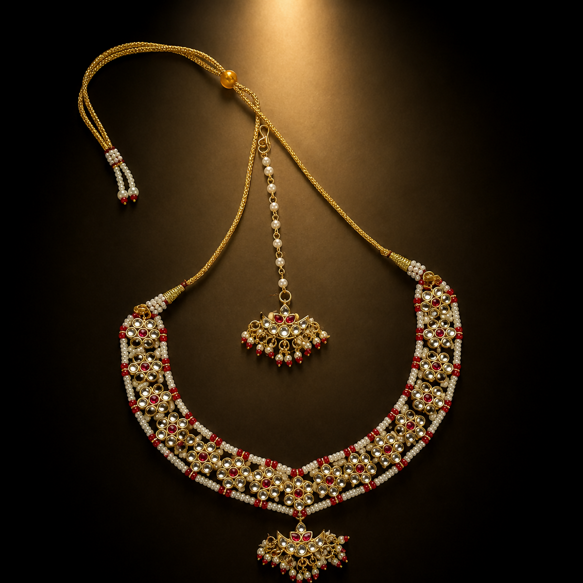 Regal Ruby Pearl Necklace Set (with Maantika)