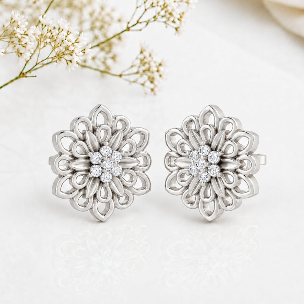 MAIRA Zinnia Glow Rhodium Plated 925 Sterling Silver Floral Stud Earrings