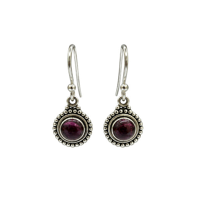 925 Sterling Silver Garnet Oxidised Round Dangle Earrings Beaded Traditional Drop Jewelry