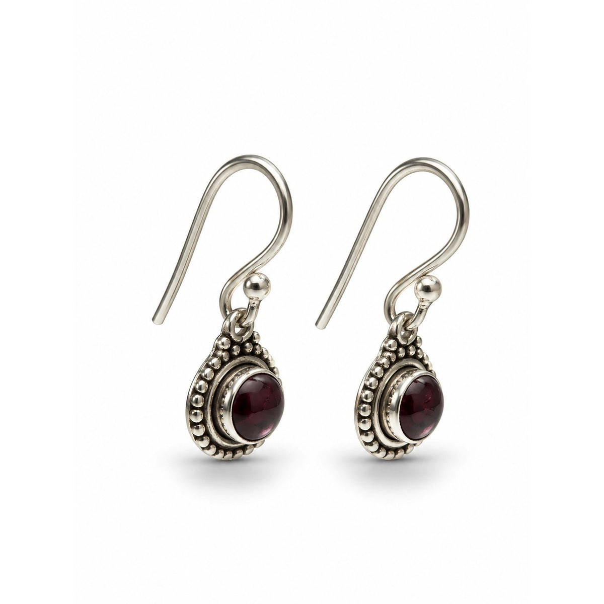 925 Sterling Silver Garnet Oxidised Round Dangle Earrings Beaded Traditional Drop Jewelry